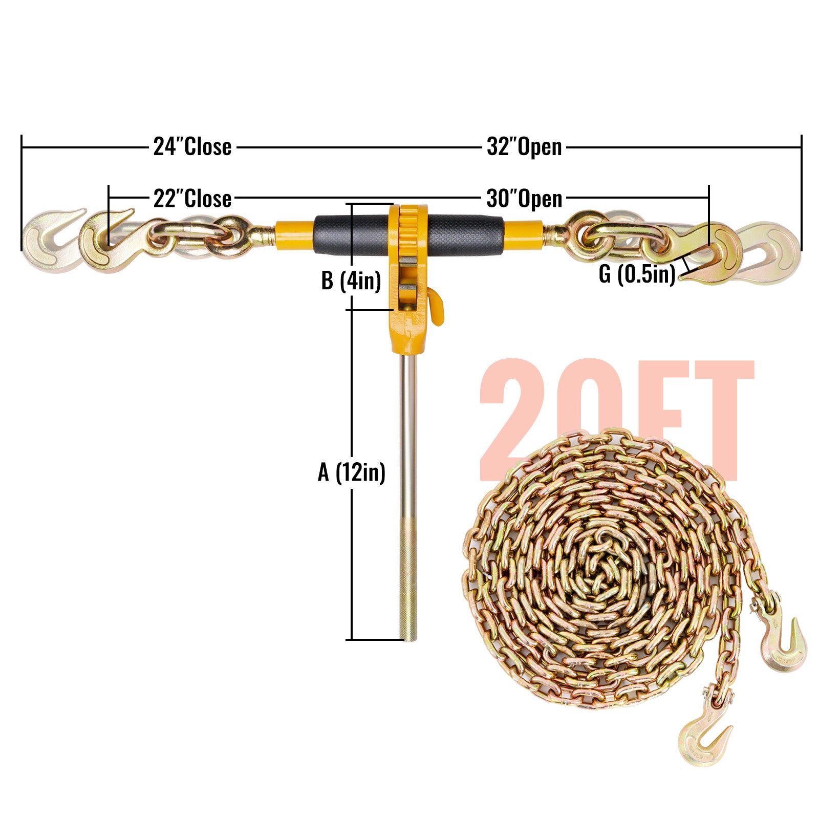 VEVOR 2/4 Pack Ratchet Binder 5/16"-3/8",3/8"-1/2" Load Binders w/G80 20' Chains