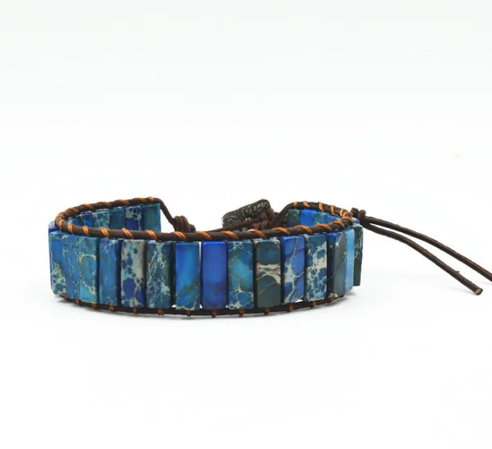 Handcrafted Stylish Versatile Fashionable Durable Leather & Natural Stone Bracelet