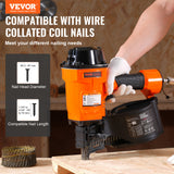 VEVOR Coil Framing/Siding Nailer 1 " to 3-1/2 " 15 Degree Pneumatic Nail Gun