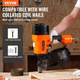 VEVOR Coil Framing/Siding Nailer 1 " to 3-1/2 " 15 Degree Pneumatic Nail Gun