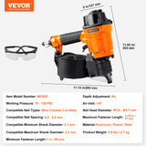 VEVOR Coil Framing/Siding Nailer 1 " to 3-1/2 " 15 Degree Pneumatic Nail Gun