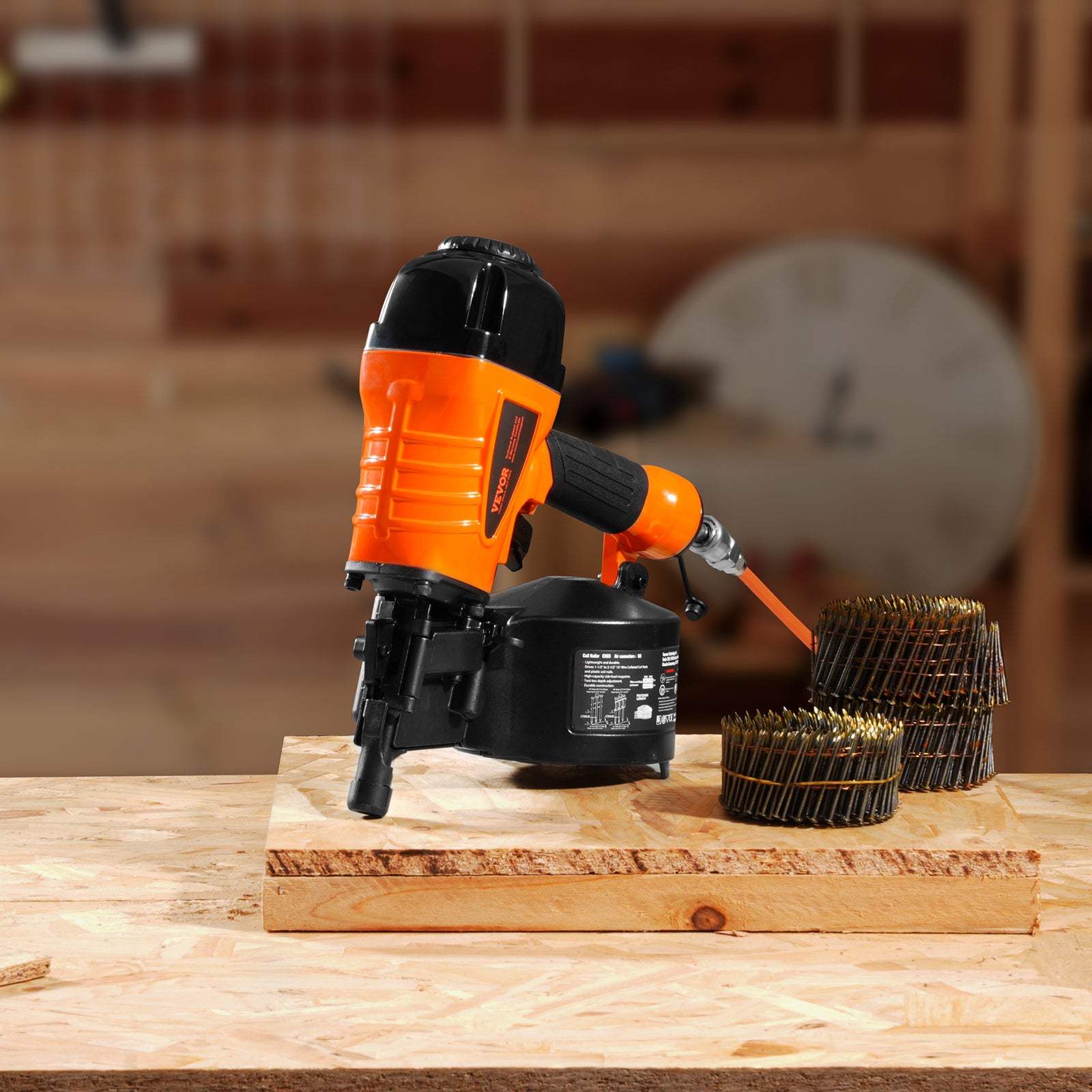 VEVOR Coil Framing/Siding Nailer 1 " to 3-1/2 " 15 Degree Pneumatic Nail Gun