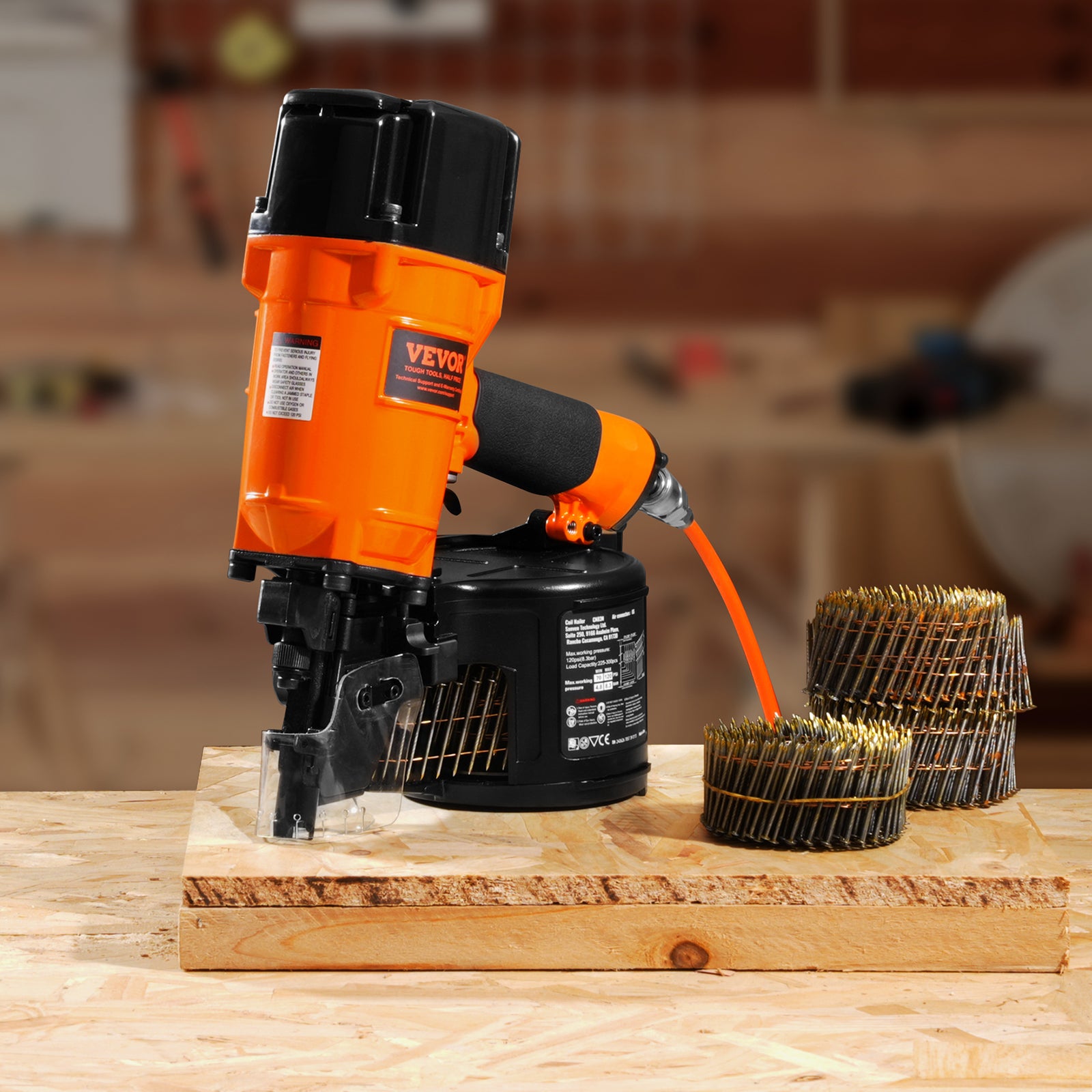VEVOR Coil Framing/Siding Nailer 1 " to 3-1/2 " 15 Degree Pneumatic Nail Gun