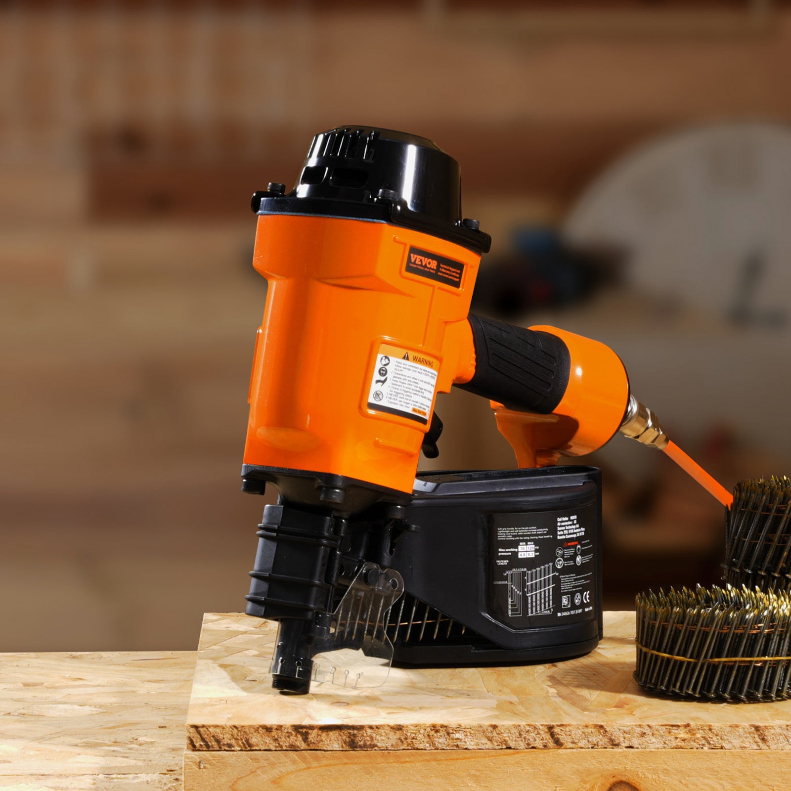 VEVOR Coil Framing/Siding Nailer 1 " to 3-1/2 " 15 Degree Pneumatic Nail Gun