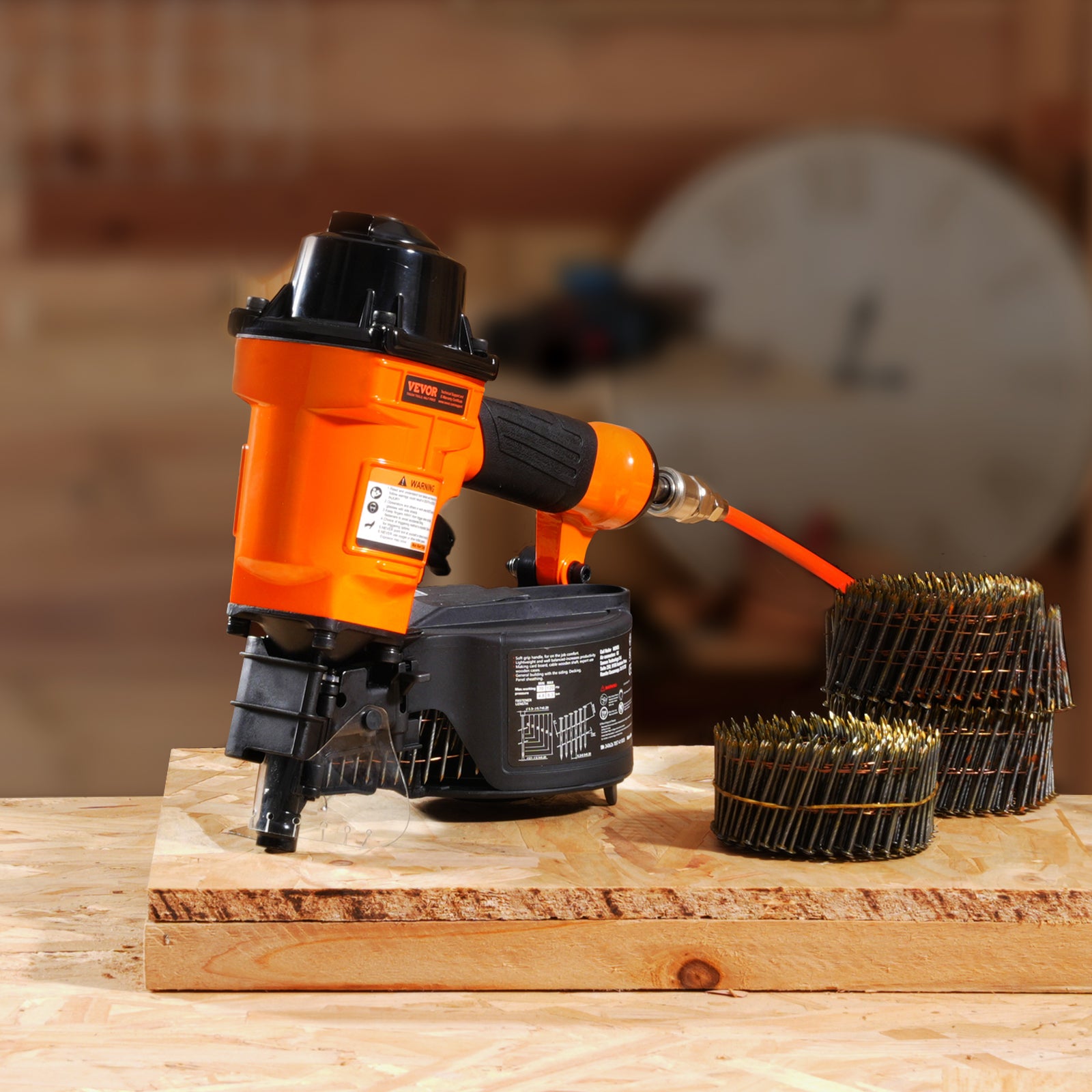 VEVOR Coil Framing/Siding Nailer 1 " to 3-1/2 " 15 Degree Pneumatic Nail Gun