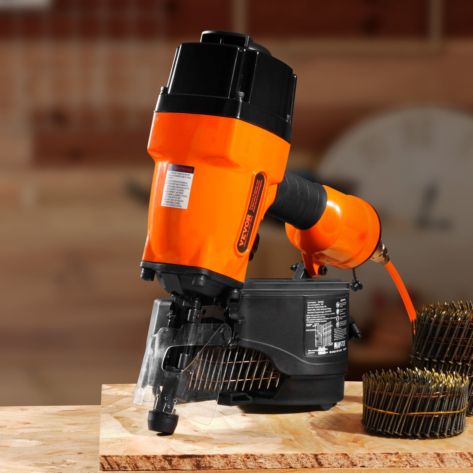 VEVOR Coil Framing/Siding Nailer 1 " to 3-1/2 " 15 Degree Pneumatic Nail Gun