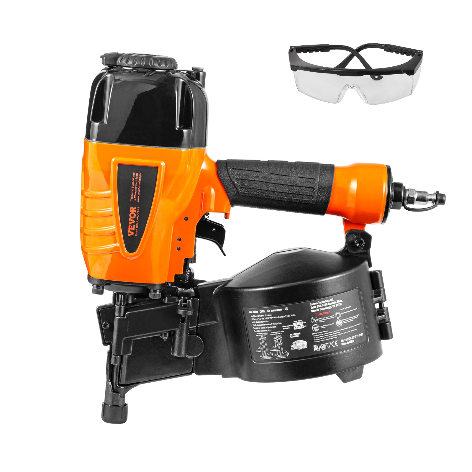 VEVOR Coil Framing/Siding Nailer 1 " to 3-1/2 " 15 Degree Pneumatic Nail Gun