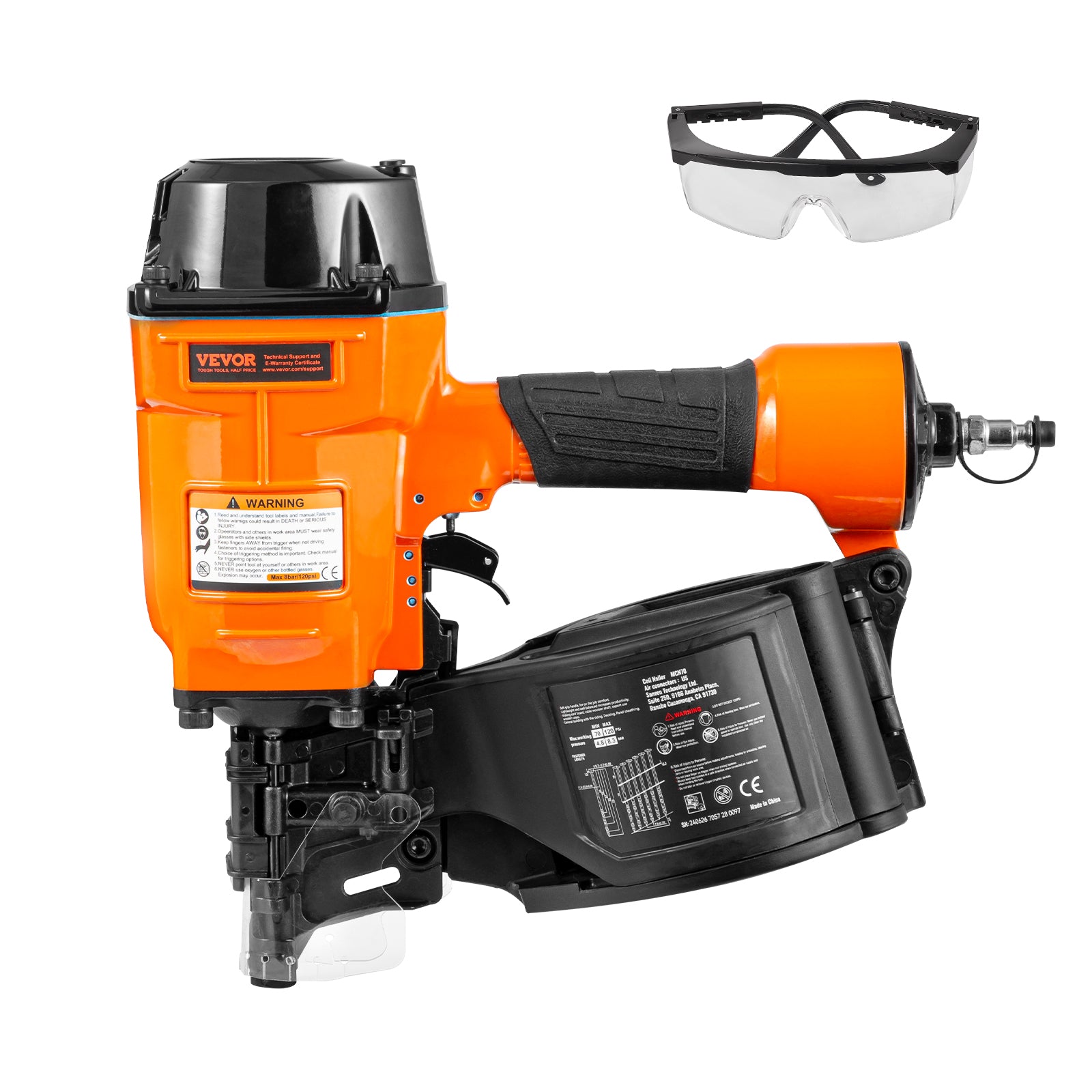 VEVOR Coil Framing/Siding Nailer 1 " to 3-1/2 " 15 Degree Pneumatic Nail Gun