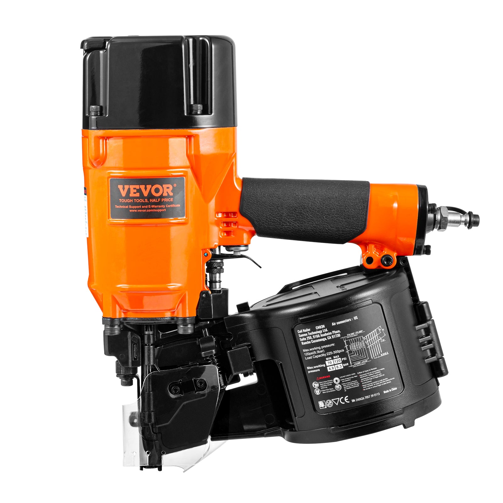 VEVOR Coil Framing/Siding Nailer 1 " to 3-1/2 " 15 Degree Pneumatic Nail Gun