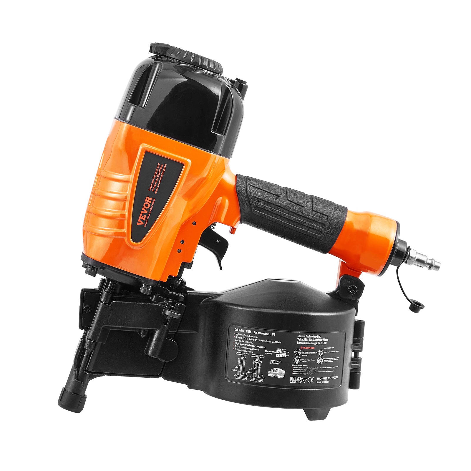VEVOR Coil Framing/Siding Nailer 1 " to 3-1/2 " 15 Degree Pneumatic Nail Gun