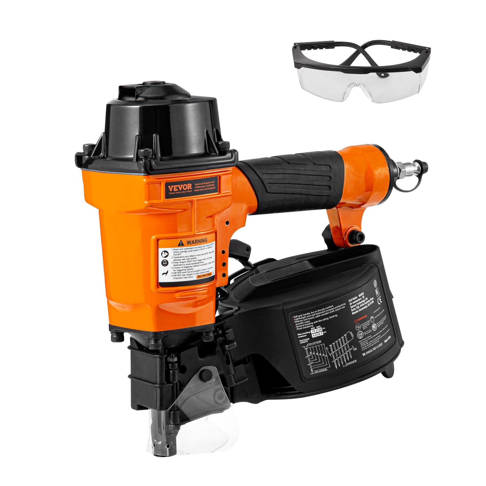 VEVOR Coil Framing/Siding Nailer 1 " to 3-1/2 " 15 Degree Pneumatic Nail Gun