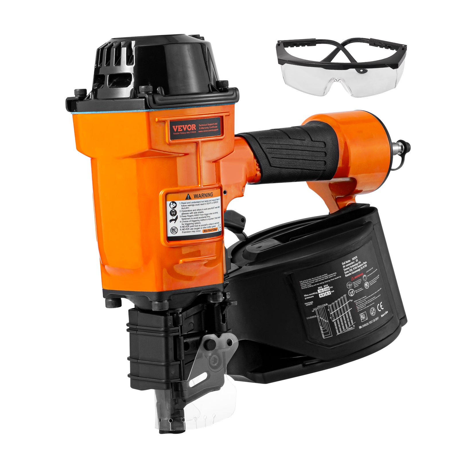 VEVOR Coil Framing/Siding Nailer 1 " to 3-1/2 " 15 Degree Pneumatic Nail Gun