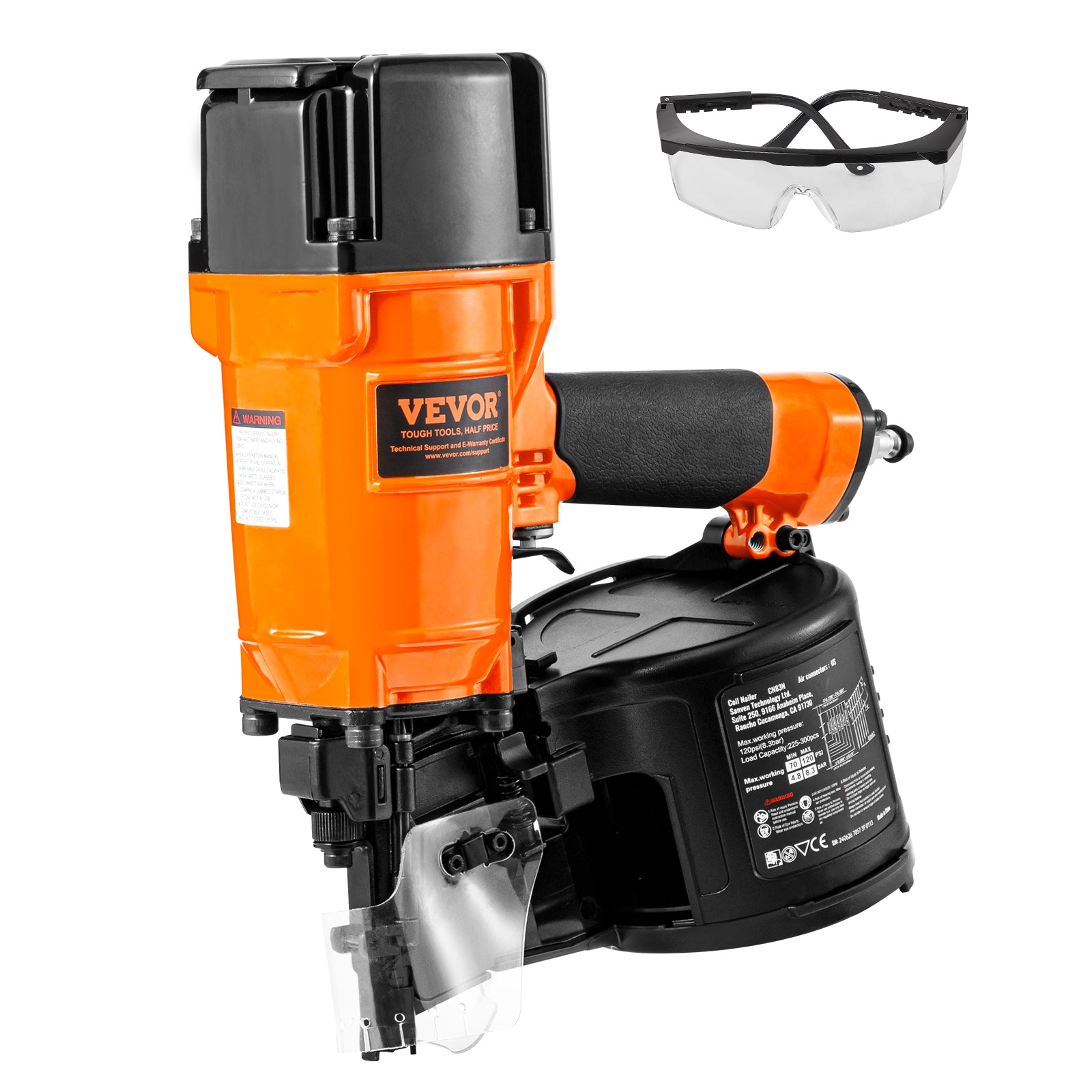 VEVOR Coil Framing/Siding Nailer 1 " to 3-1/2 " 15 Degree Pneumatic Nail Gun