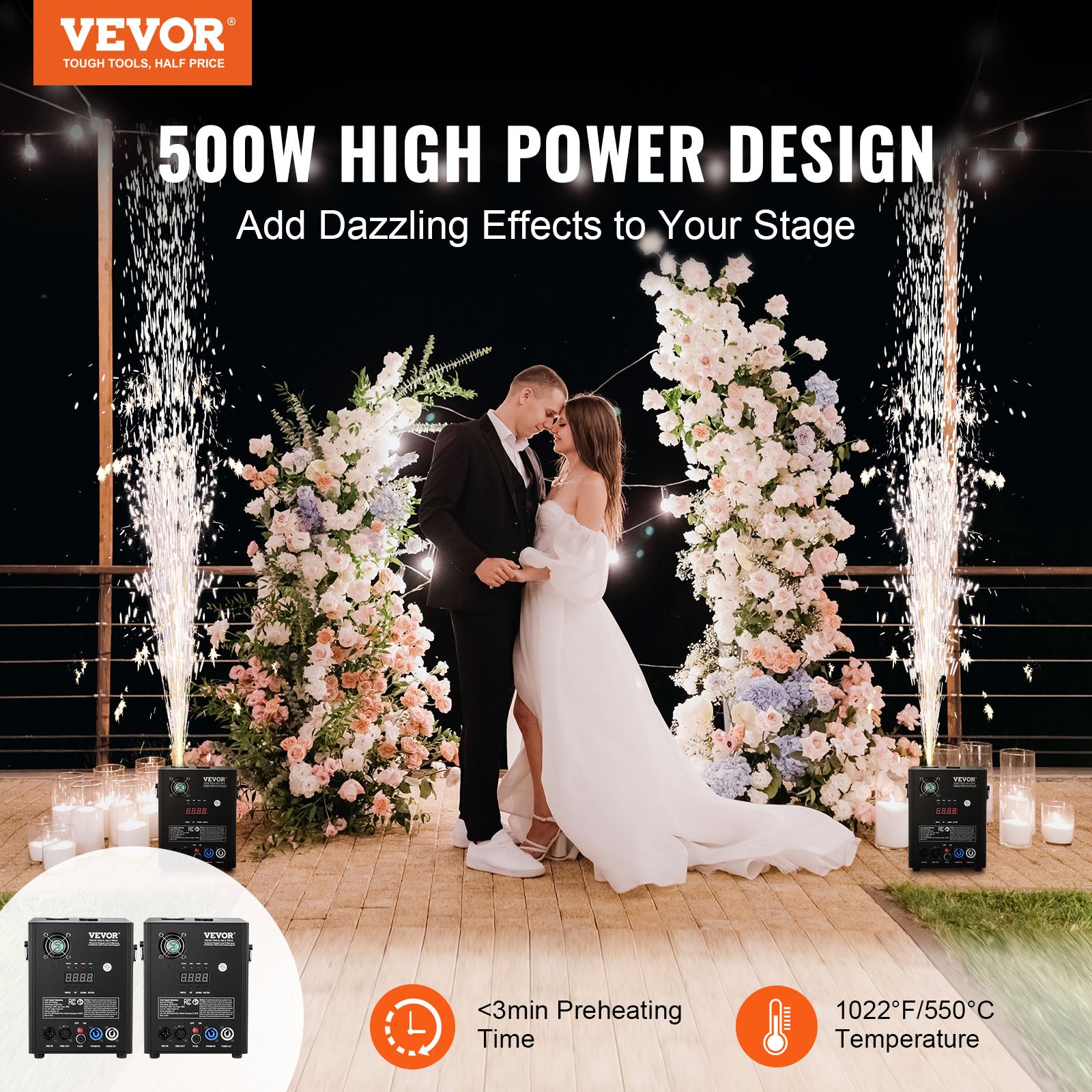 VEVOR 1/2/4X Cold Spark Machine Stage Effect DMX Firework DJ Event Party Wedding