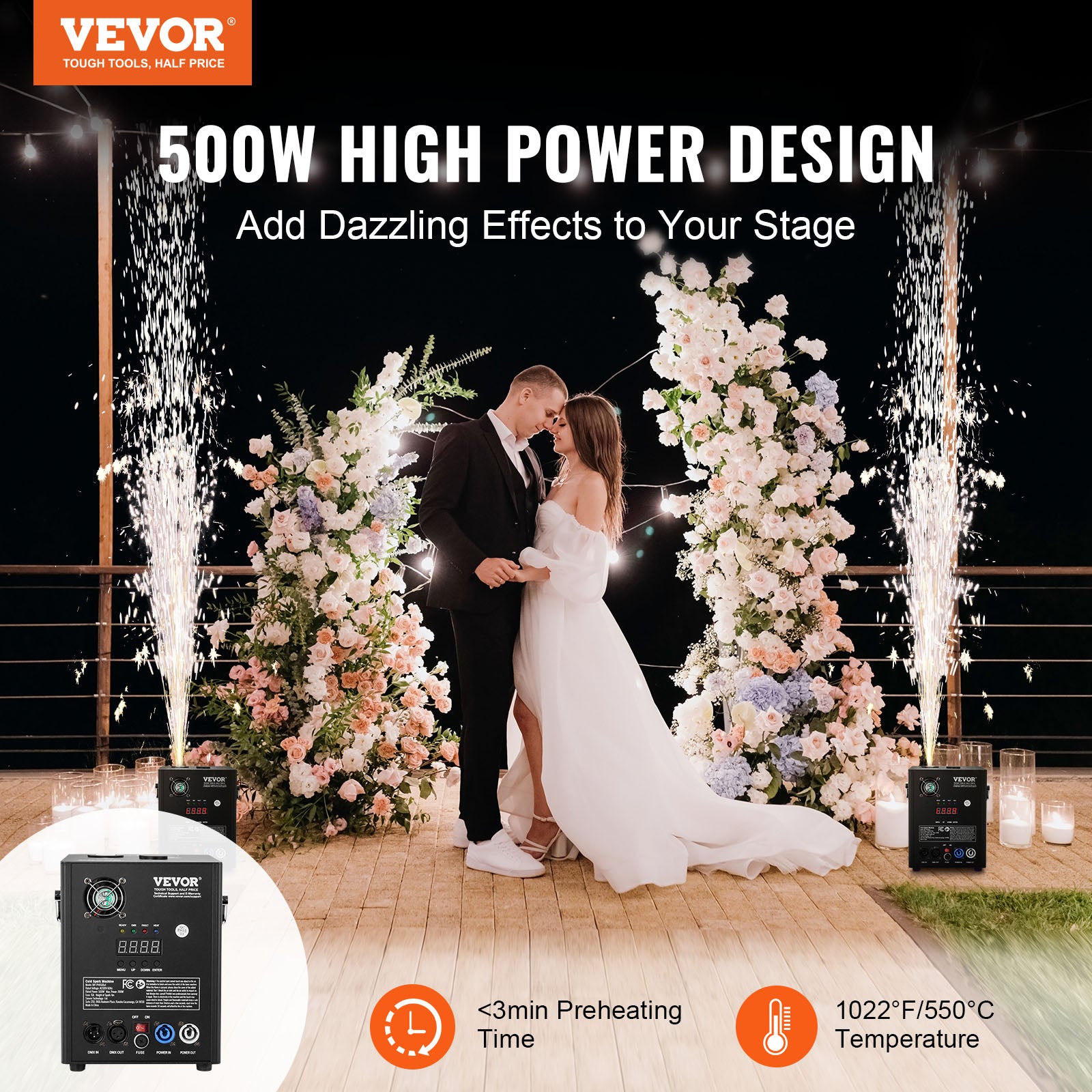 VEVOR 1/2/4X Cold Spark Machine Stage Effect DMX Firework DJ Event Party Wedding