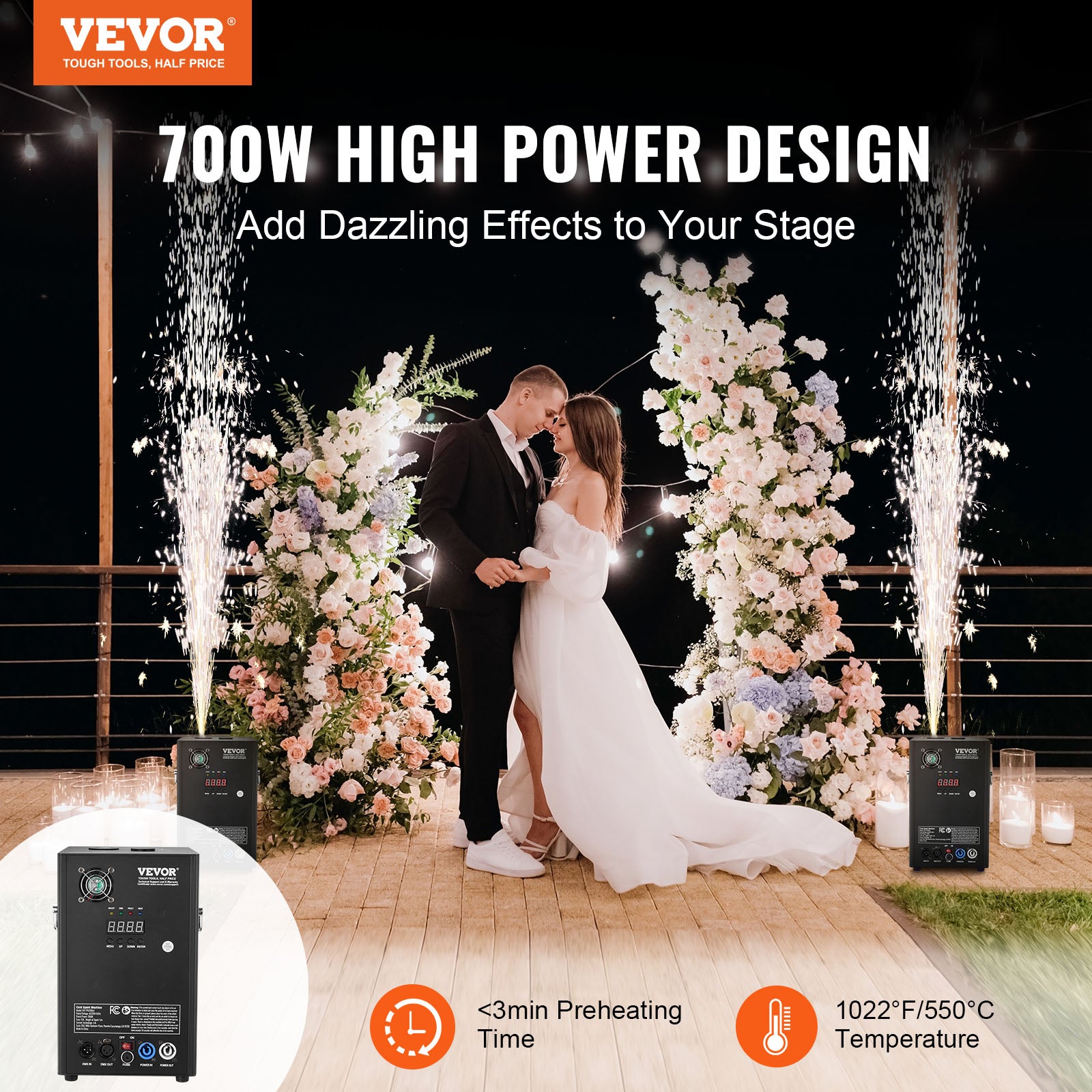 VEVOR 1/2/4X Cold Spark Machine Stage Effect DMX Firework DJ Event Party Wedding