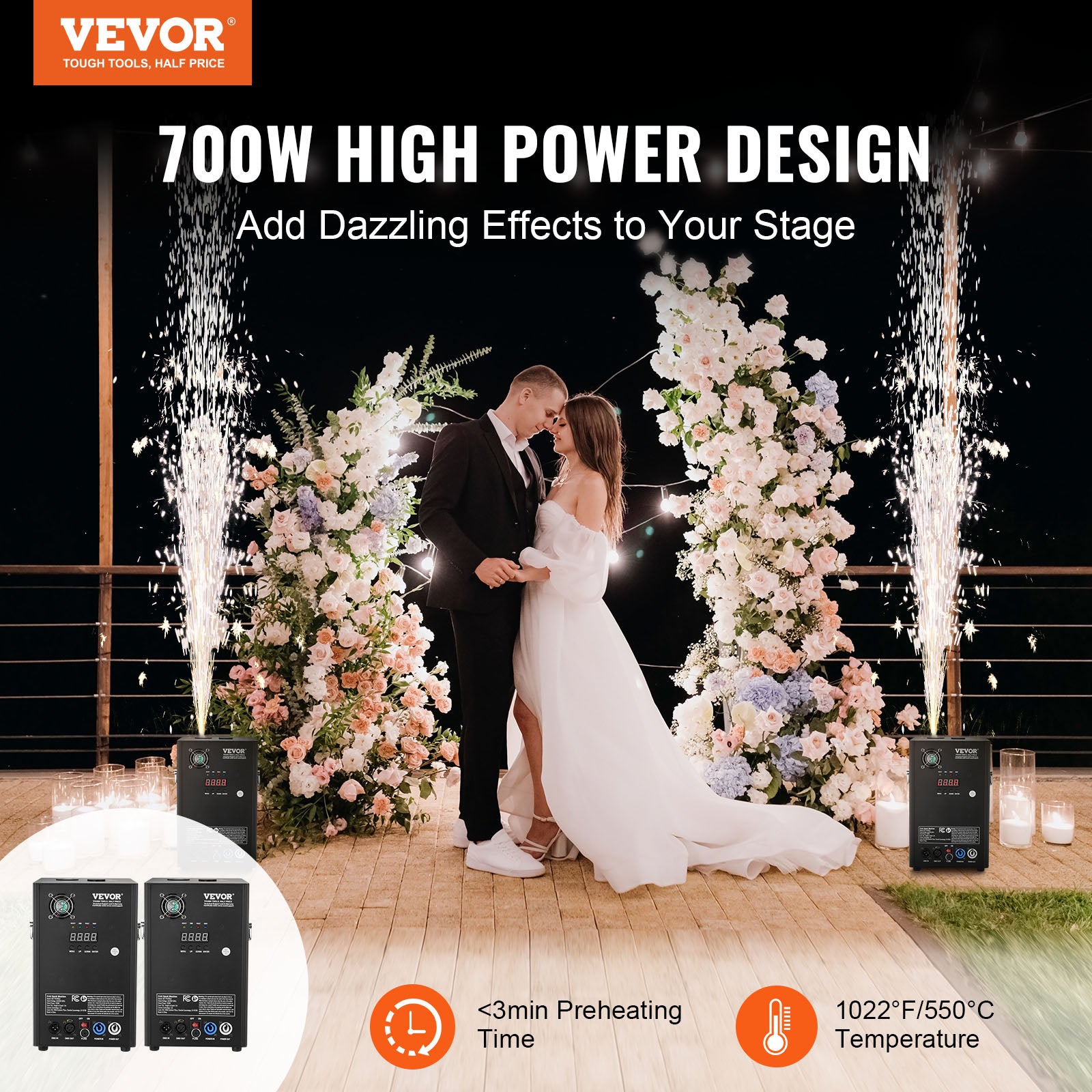 VEVOR 1/2/4X Cold Spark Machine Stage Effect DMX Firework DJ Event Party Wedding