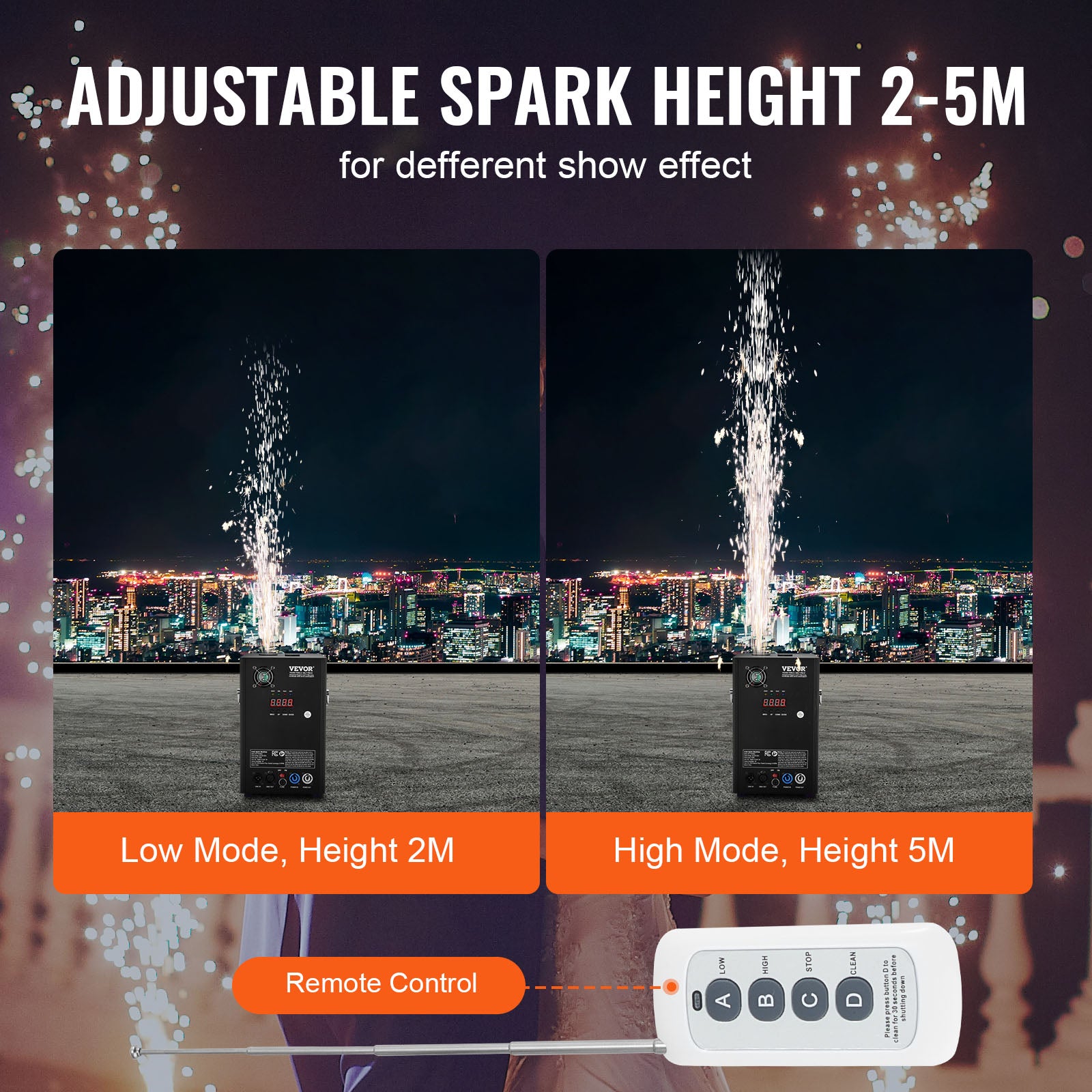 VEVOR 1/2/4X Cold Spark Machine Stage Effect DMX Firework DJ Event Party Wedding