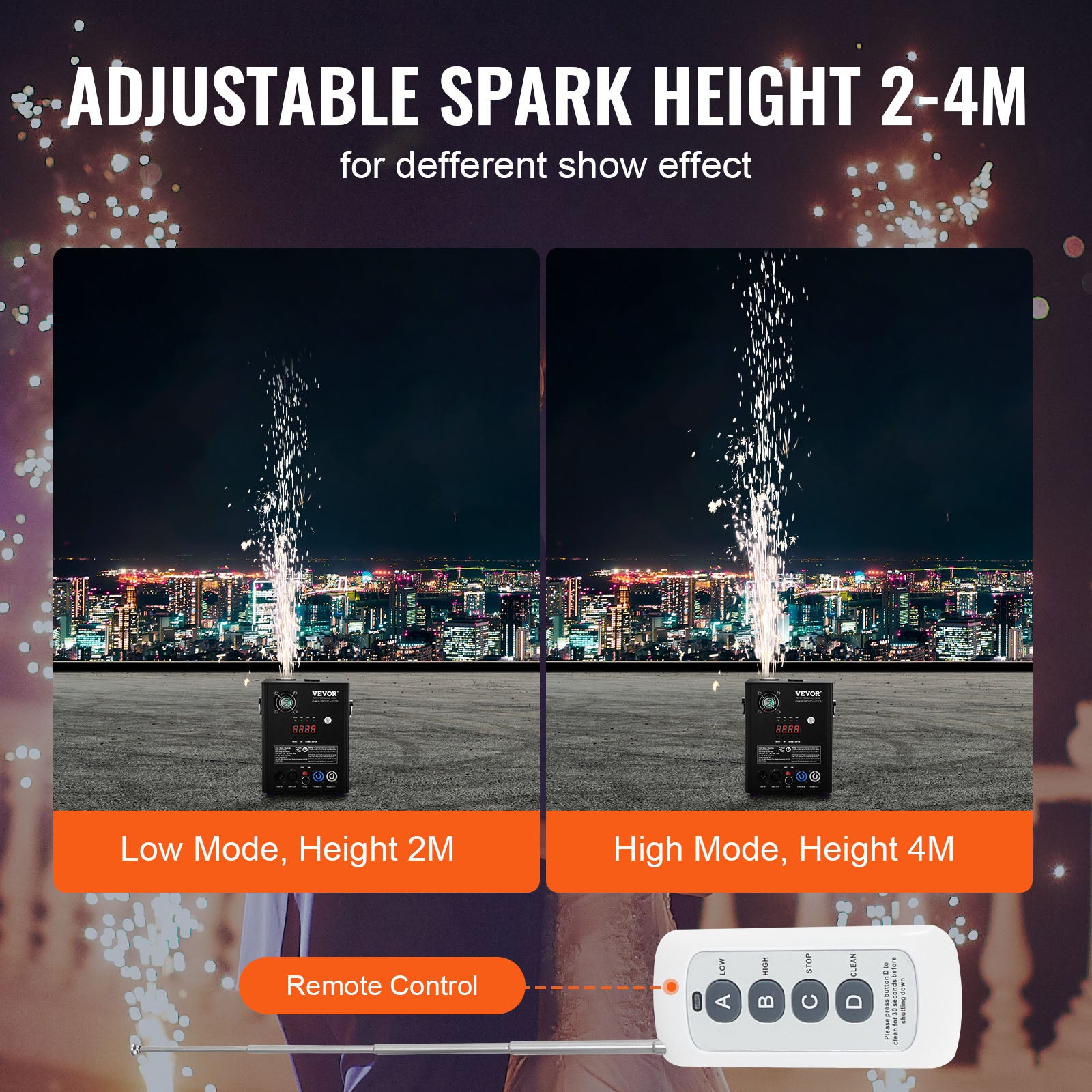 VEVOR 1/2/4X Cold Spark Machine Stage Effect DMX Firework DJ Event Party Wedding