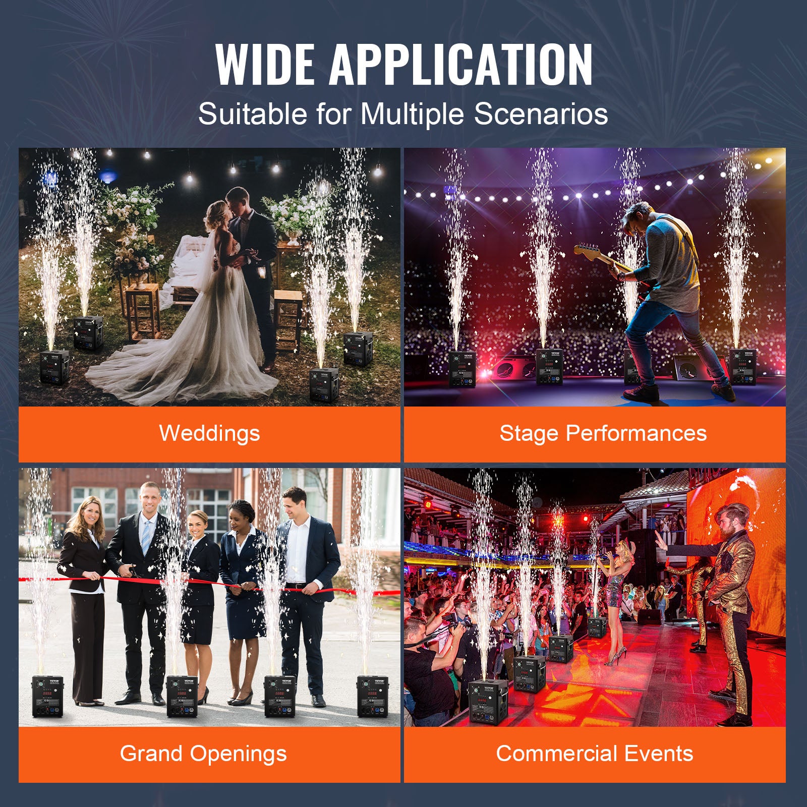 VEVOR 1/2/4X Cold Spark Machine Stage Effect DMX Firework DJ Event Party Wedding