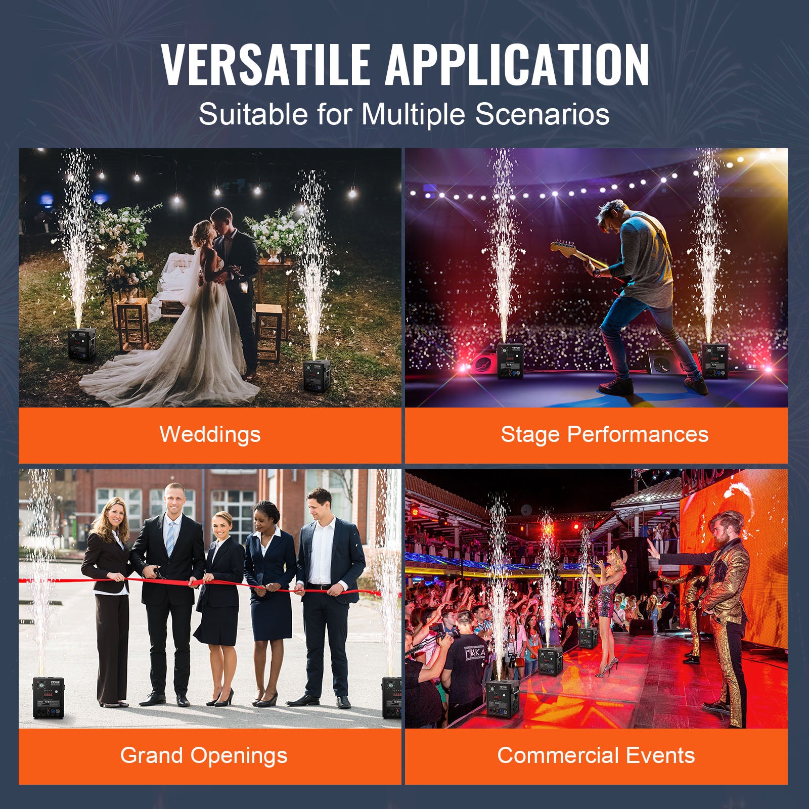 VEVOR 1/2/4X Cold Spark Machine Stage Effect DMX Firework DJ Event Party Wedding