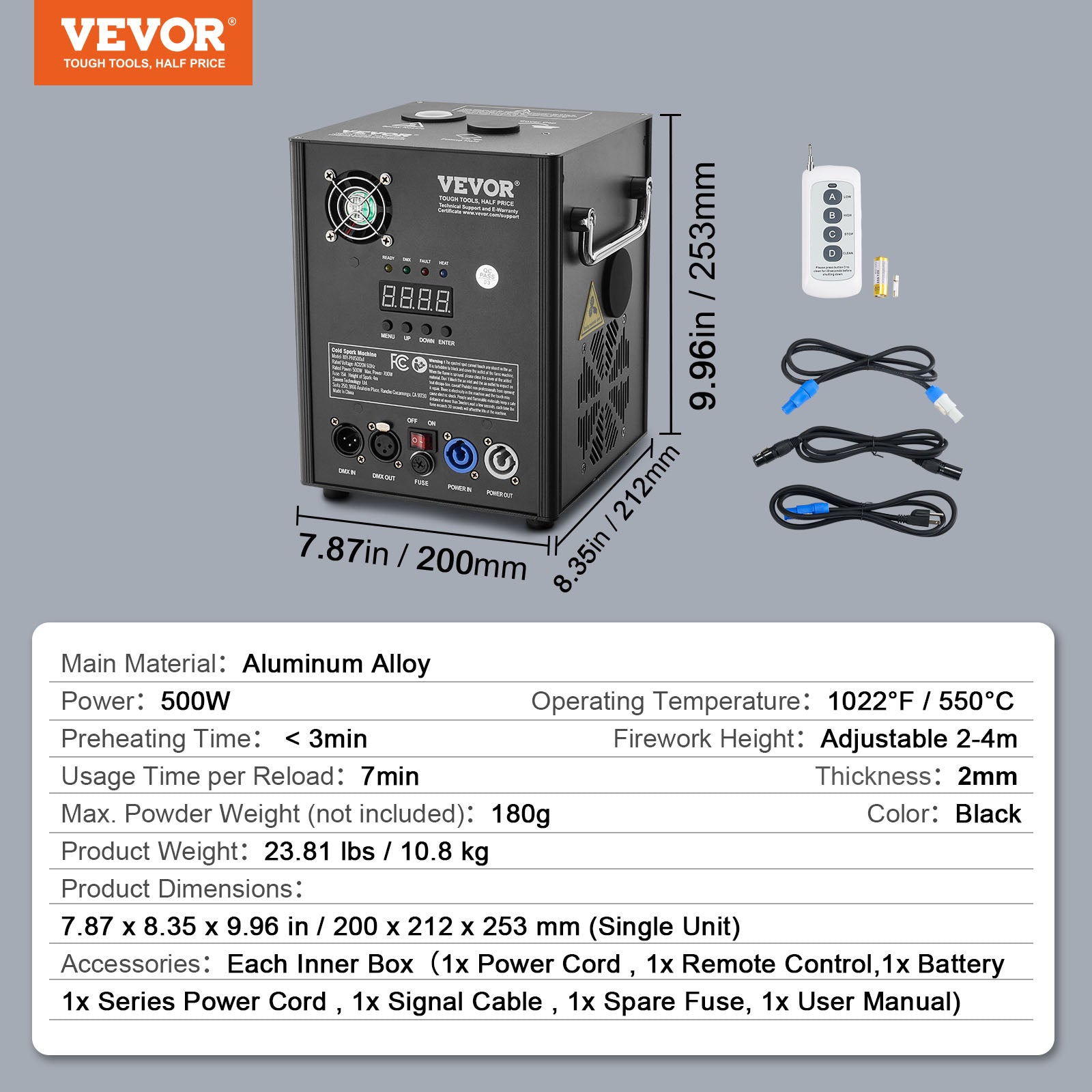 VEVOR 1/2/4X Cold Spark Machine Stage Effect DMX Firework DJ Event Party Wedding