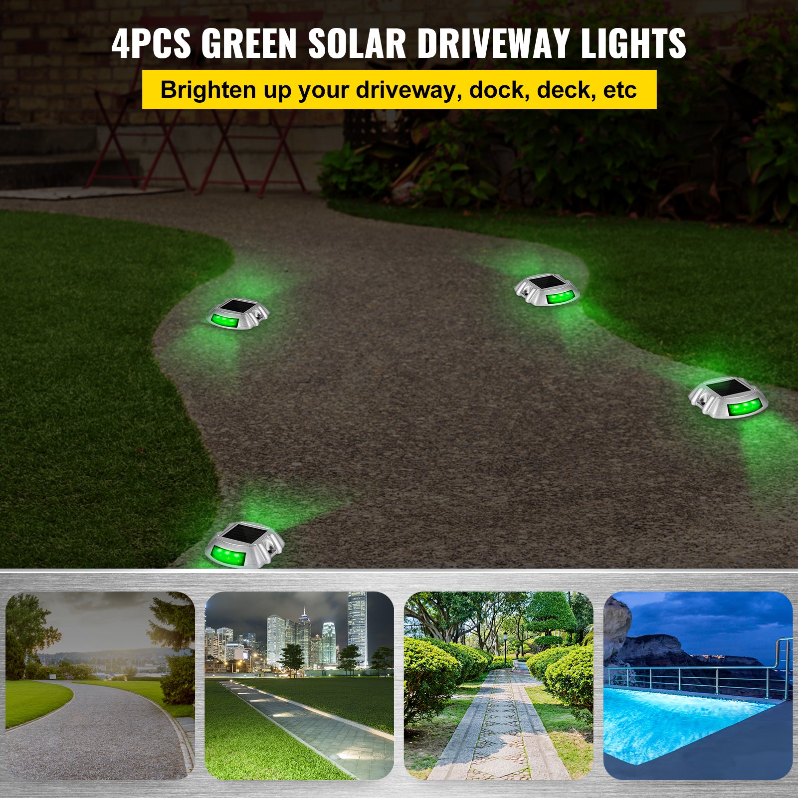 VEVOR 4-24 Pcs Solar Driveway Lights Multicolor LED Solar Dock Deck Lights, IP68
