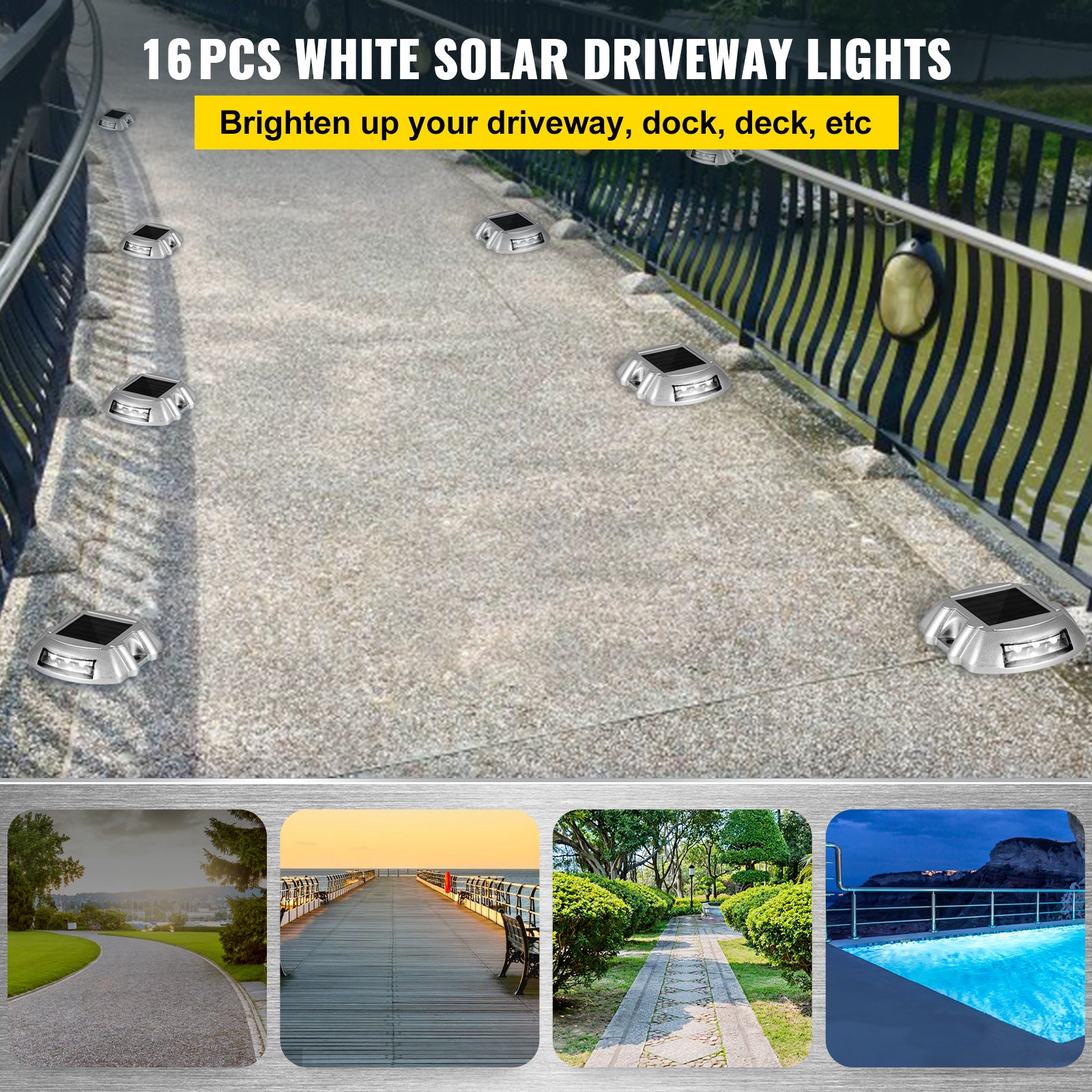 VEVOR 4-24 Pcs Solar Driveway Lights Multicolor LED Solar Dock Deck Lights, IP68
