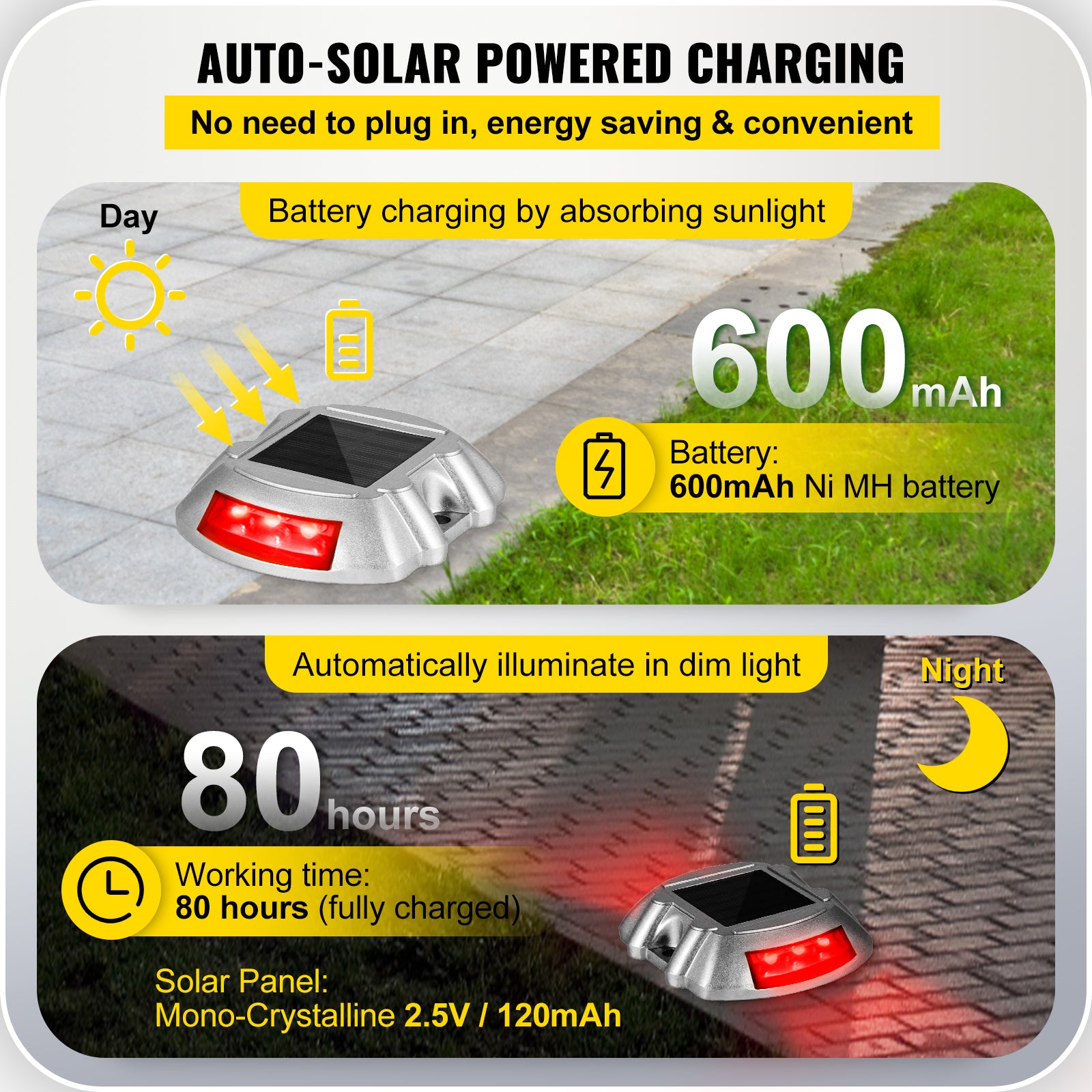 VEVOR 4-24 Pcs Solar Driveway Lights Multicolor LED Solar Dock Deck Lights, IP68
