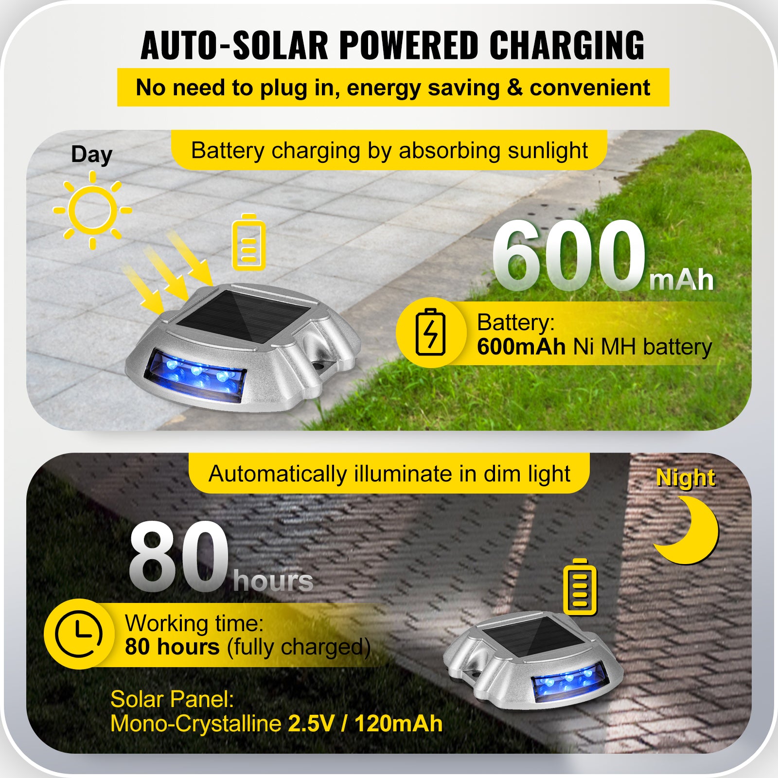 VEVOR 4-24 Pcs Solar Driveway Lights Multicolor LED Solar Dock Deck Lights, IP68
