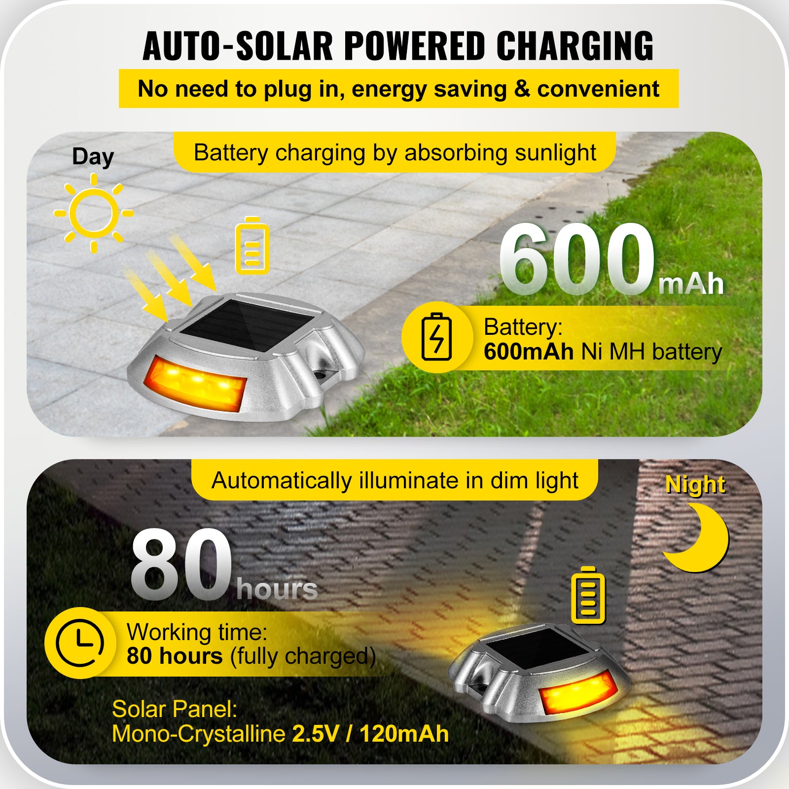 VEVOR 4-24 Pcs Solar Driveway Lights Multicolor LED Solar Dock Deck Lights, IP68