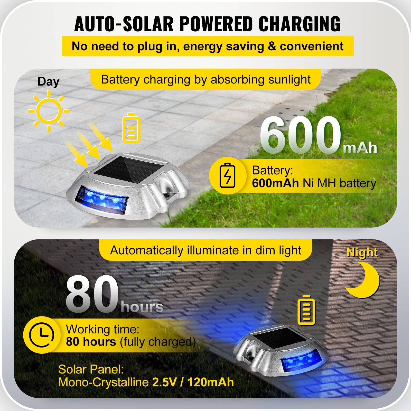 VEVOR 4-24 Pcs Solar Driveway Lights Multicolor LED Solar Dock Deck Lights, IP68