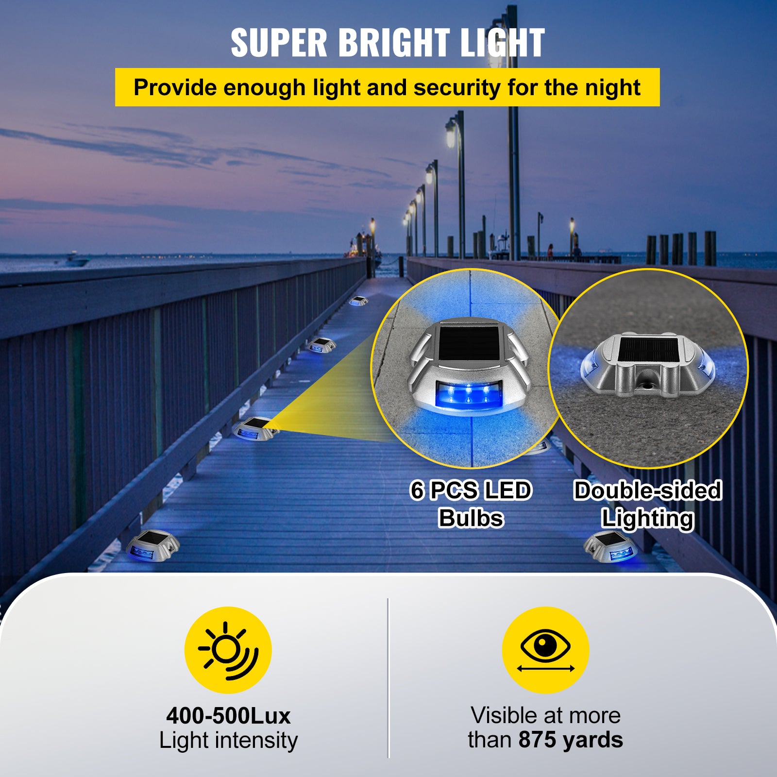 VEVOR 4-24 Pcs Solar Driveway Lights Multicolor LED Solar Dock Deck Lights, IP68