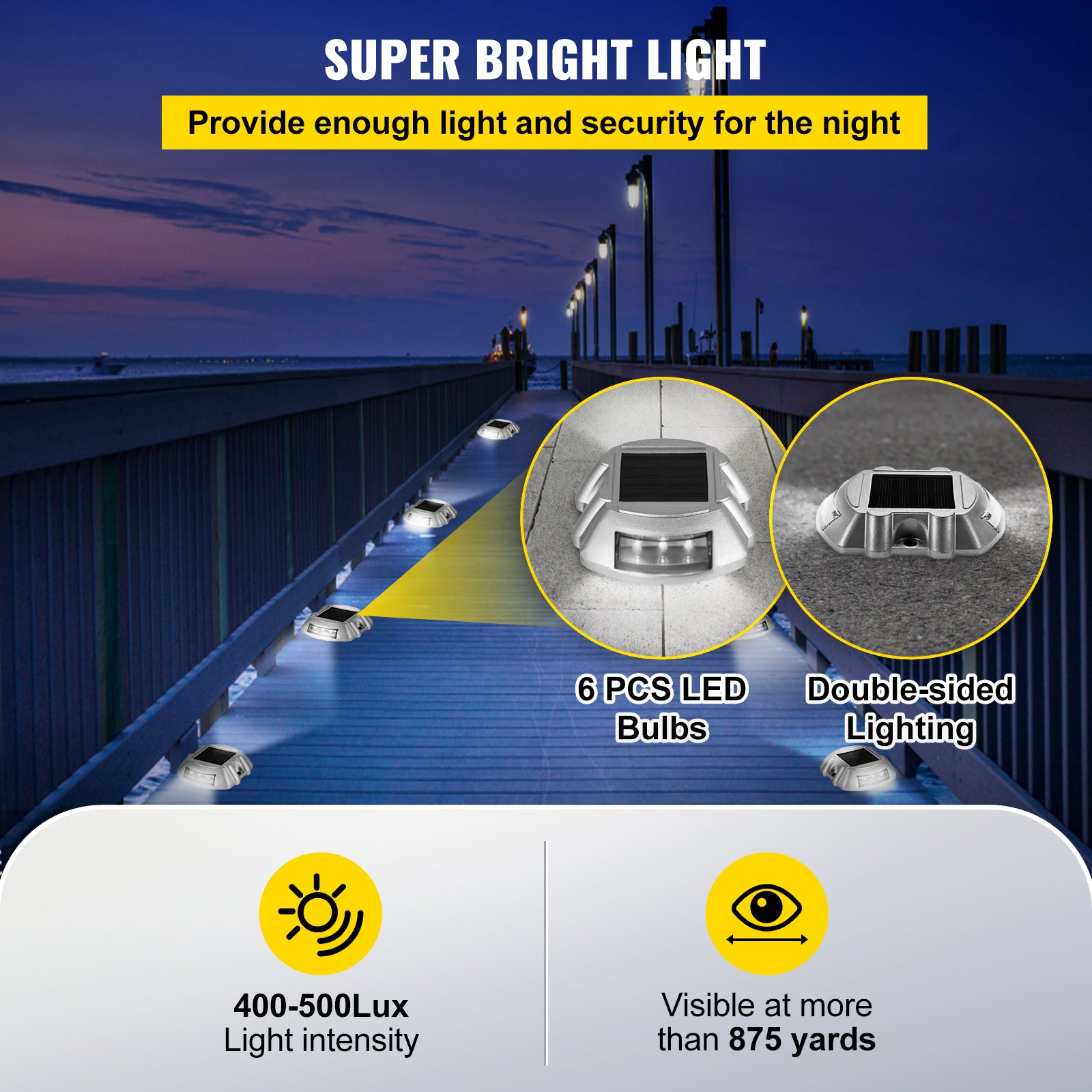 VEVOR 4-24 Pcs Solar Driveway Lights Multicolor LED Solar Dock Deck Lights, IP68