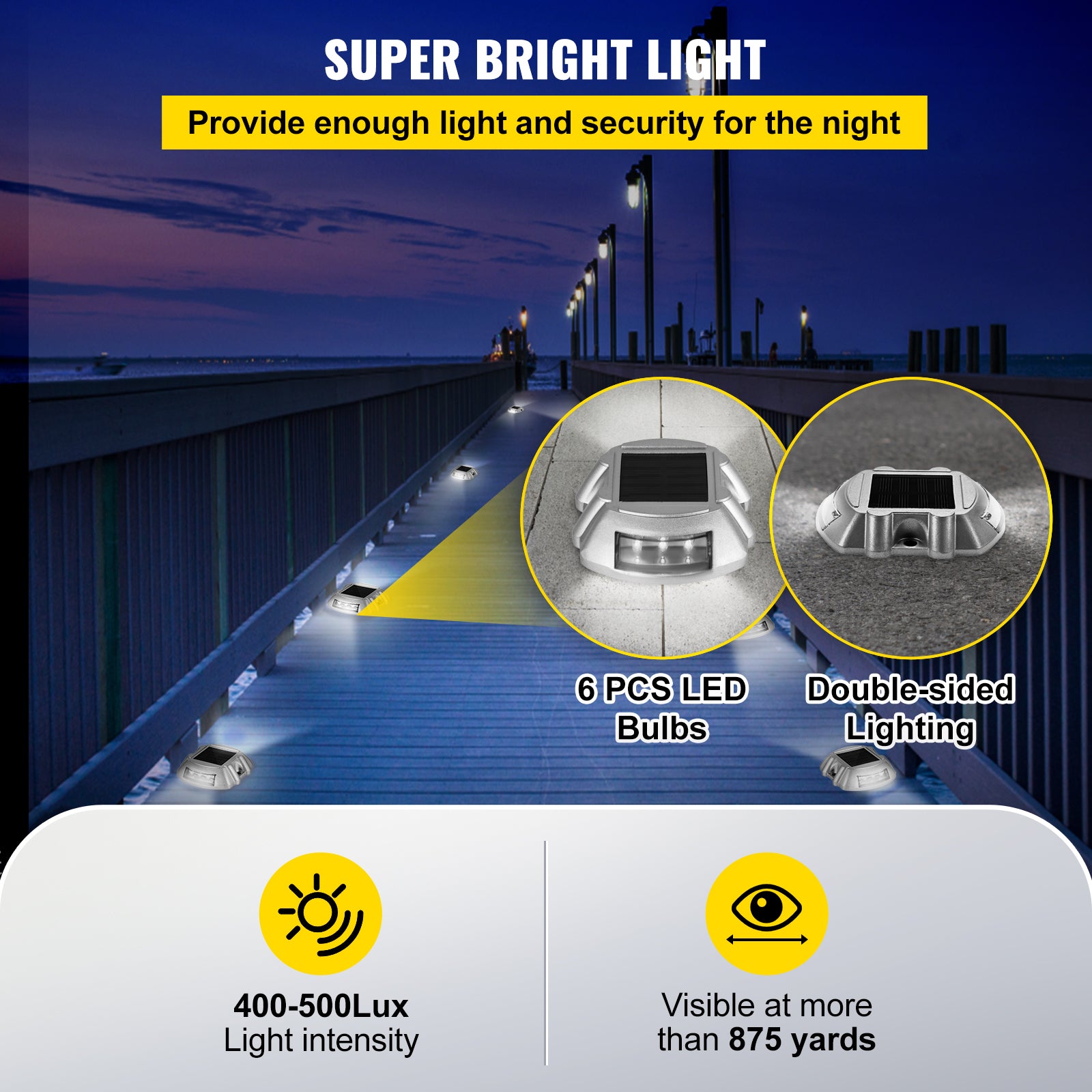 VEVOR 4-24 Pcs Solar Driveway Lights Multicolor LED Solar Dock Deck Lights, IP68