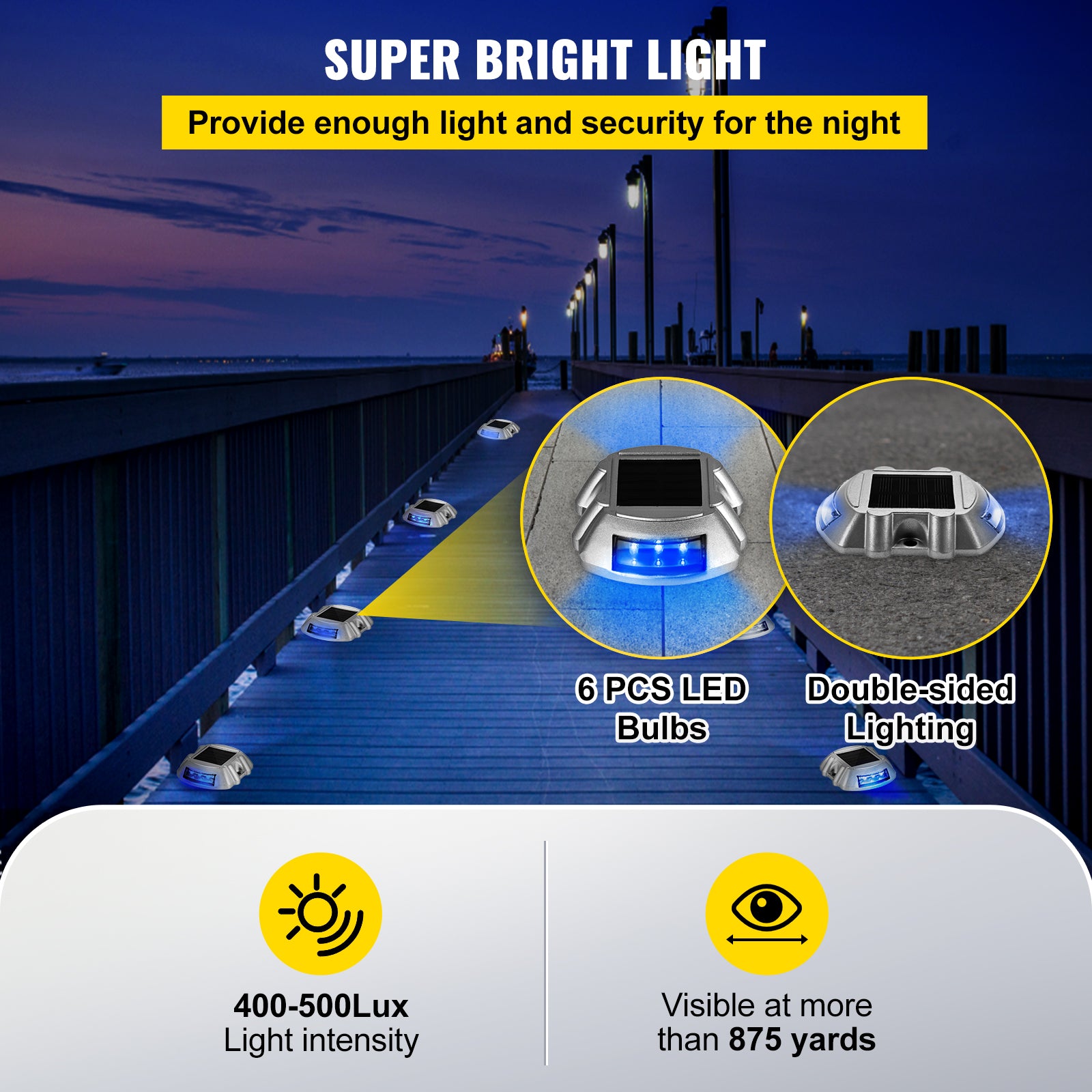 VEVOR 4-24 Pcs Solar Driveway Lights Multicolor LED Solar Dock Deck Lights, IP68