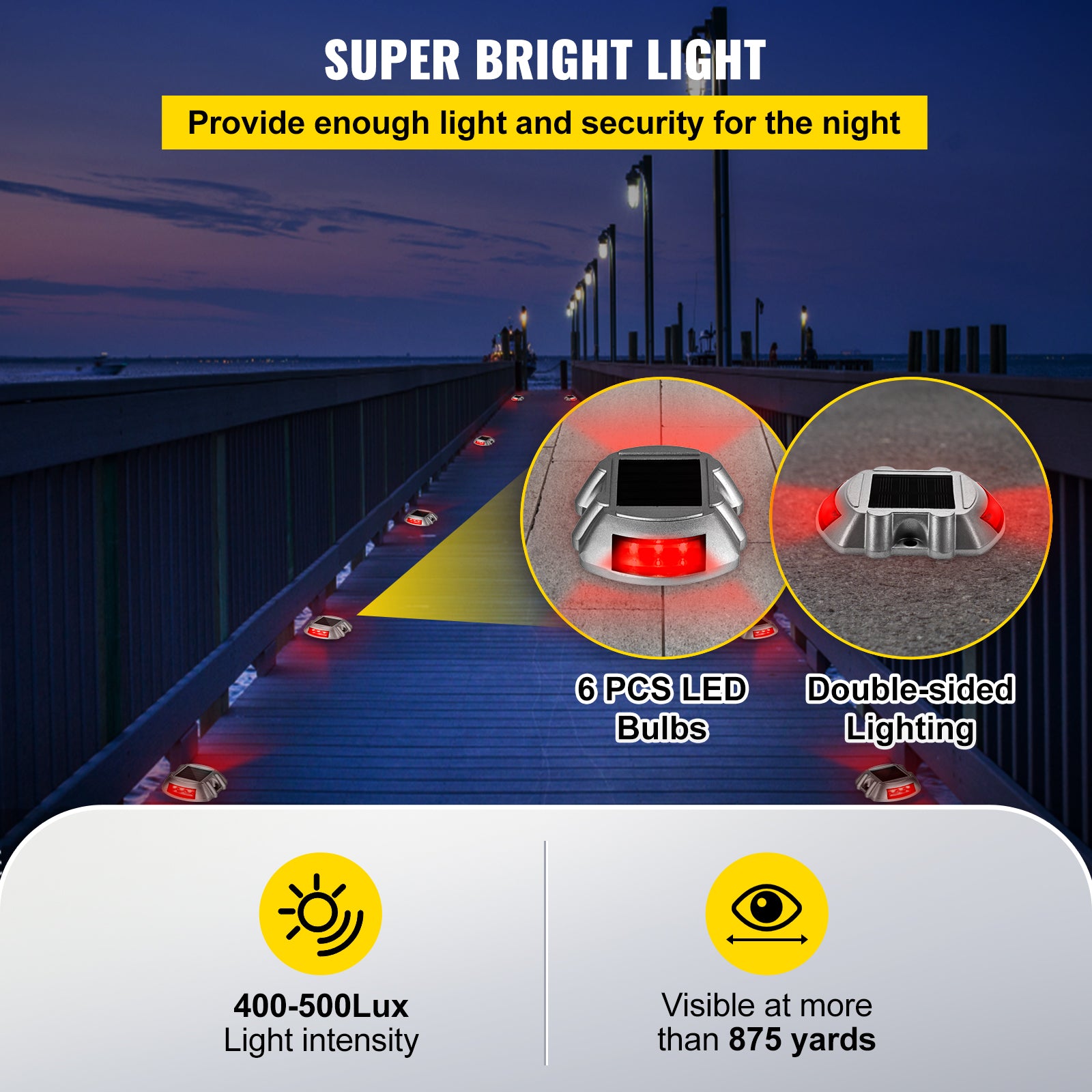 VEVOR 4-24 Pcs Solar Driveway Lights Multicolor LED Solar Dock Deck Lights, IP68