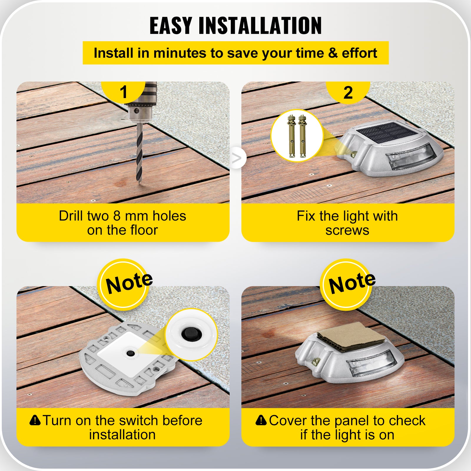 VEVOR 4-24 Pcs Solar Driveway Lights Multicolor LED Solar Dock Deck Lights, IP68