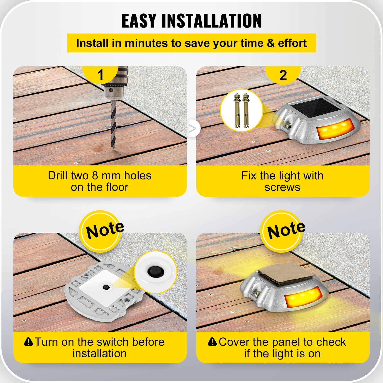 VEVOR 4-24 Pcs Solar Driveway Lights Multicolor LED Solar Dock Deck Lights, IP68