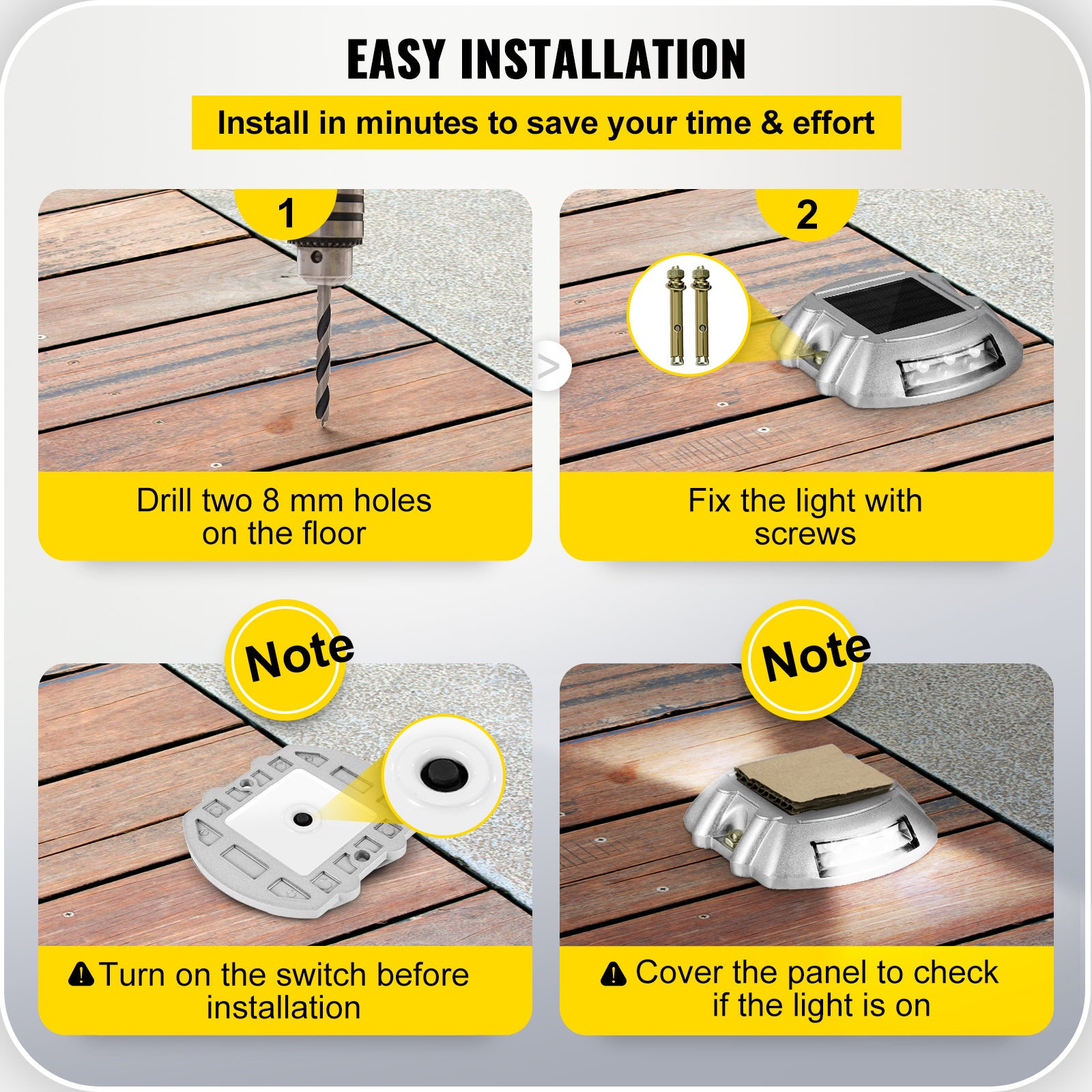 VEVOR 4-24 Pcs Solar Driveway Lights Multicolor LED Solar Dock Deck Lights, IP68