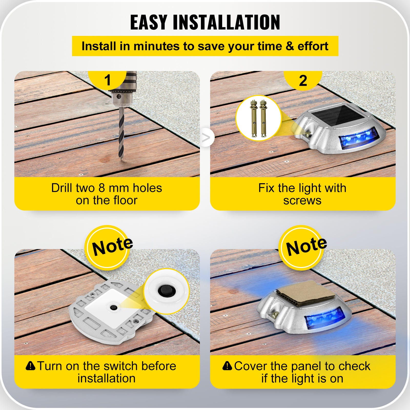 VEVOR 4-24 Pcs Solar Driveway Lights Multicolor LED Solar Dock Deck Lights, IP68