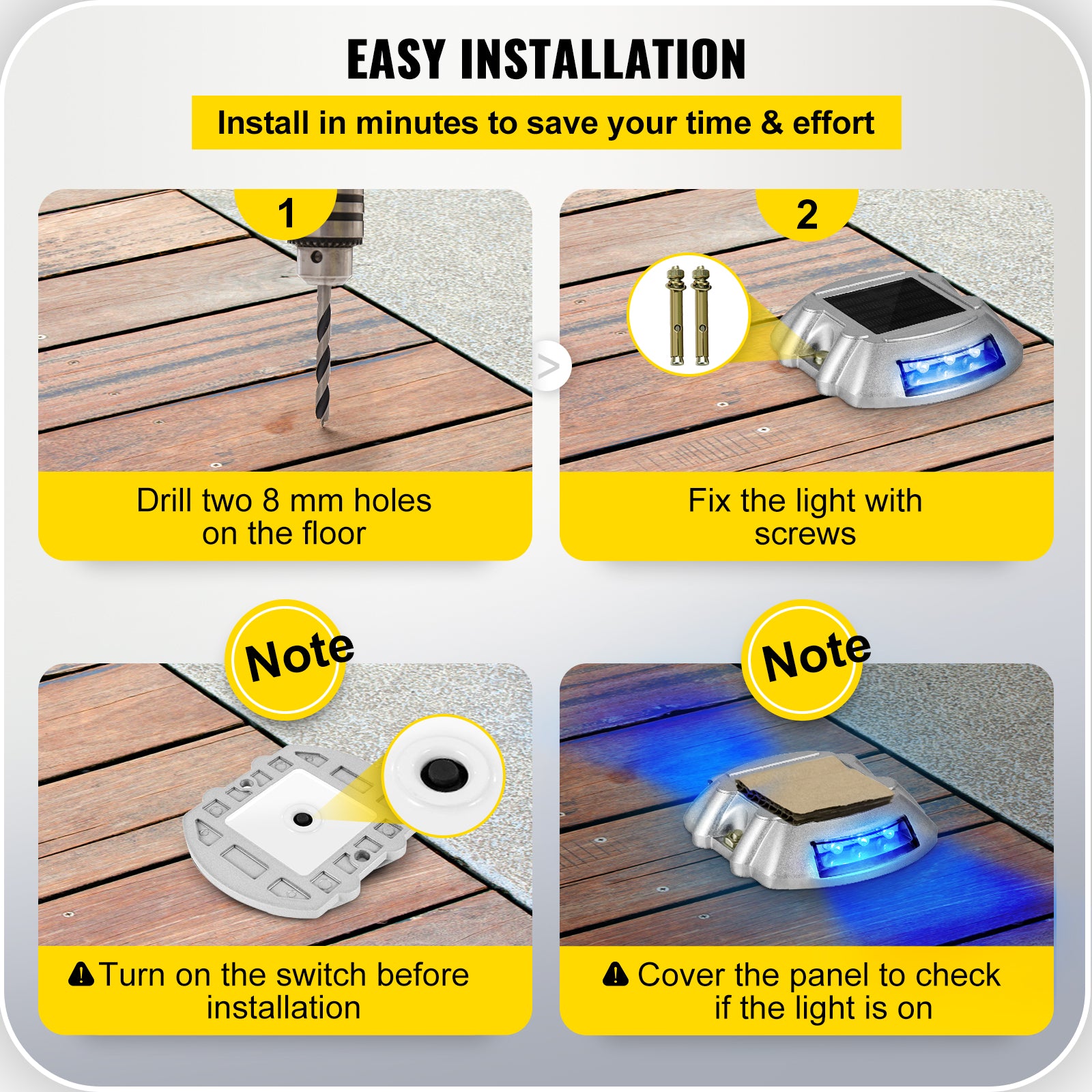 VEVOR 4-24 Pcs Solar Driveway Lights Multicolor LED Solar Dock Deck Lights, IP68