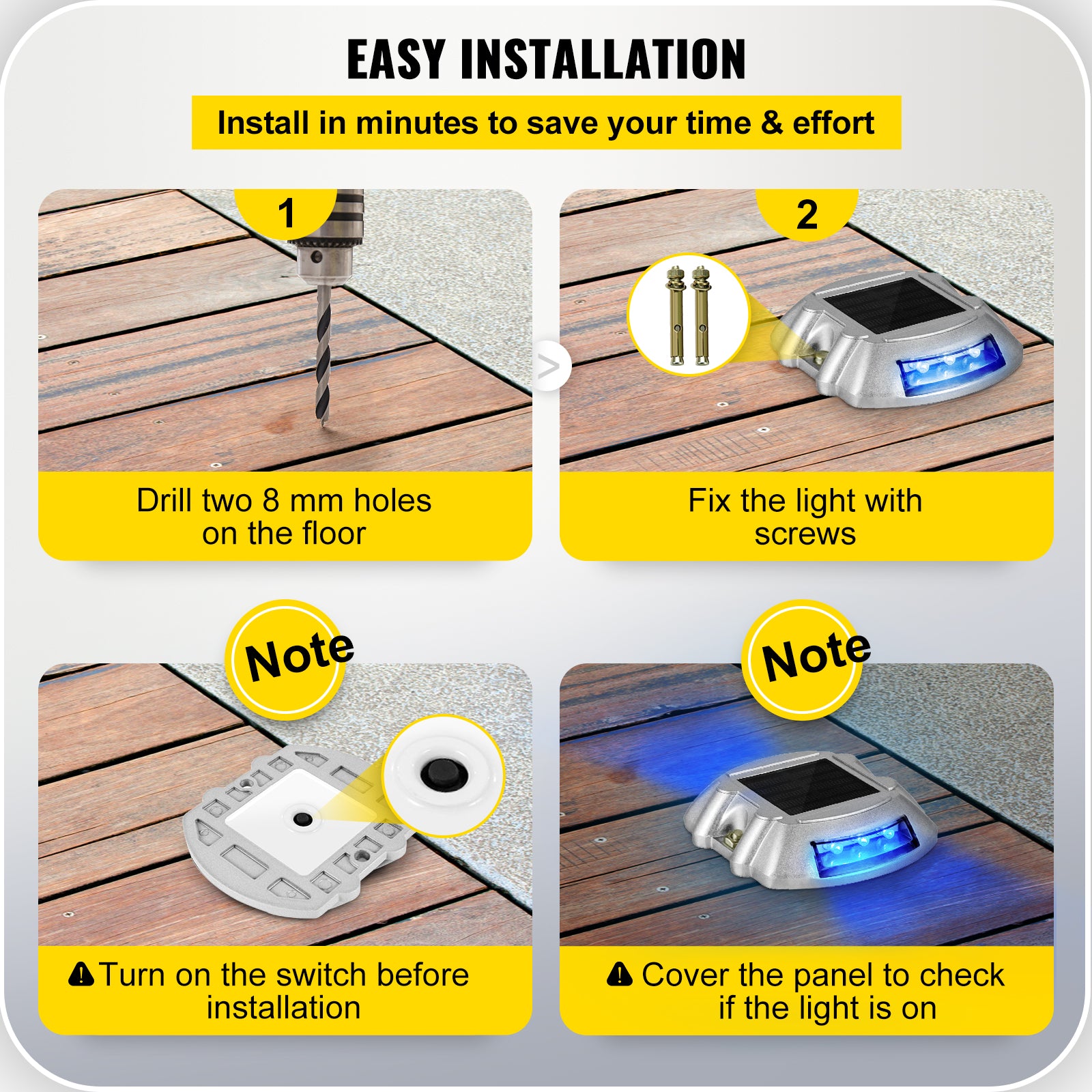 VEVOR 4-24 Pcs Solar Driveway Lights Multicolor LED Solar Dock Deck Lights, IP68