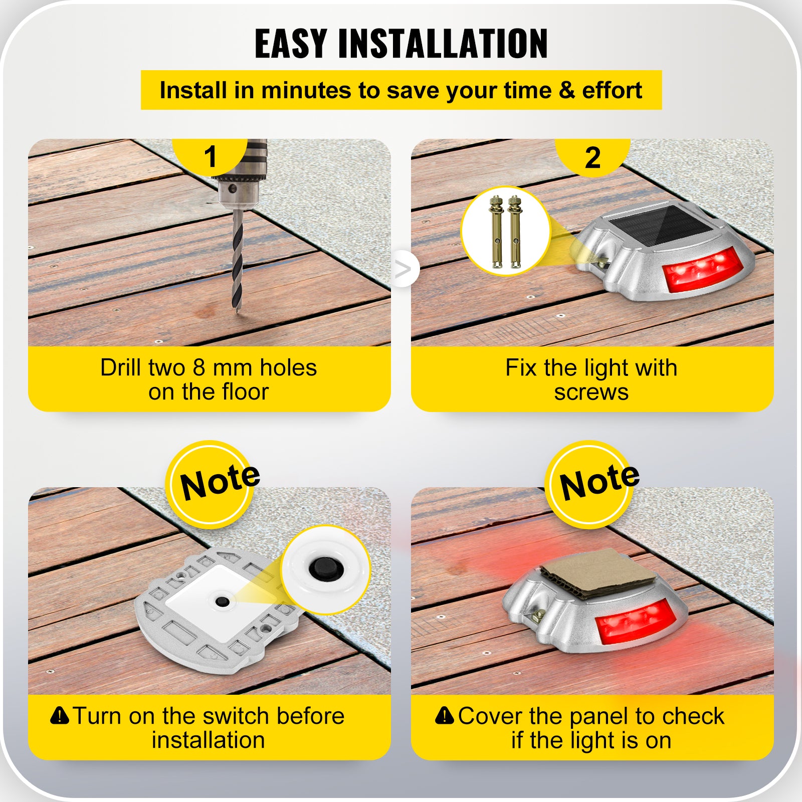 VEVOR 4-24 Pcs Solar Driveway Lights Multicolor LED Solar Dock Deck Lights, IP68