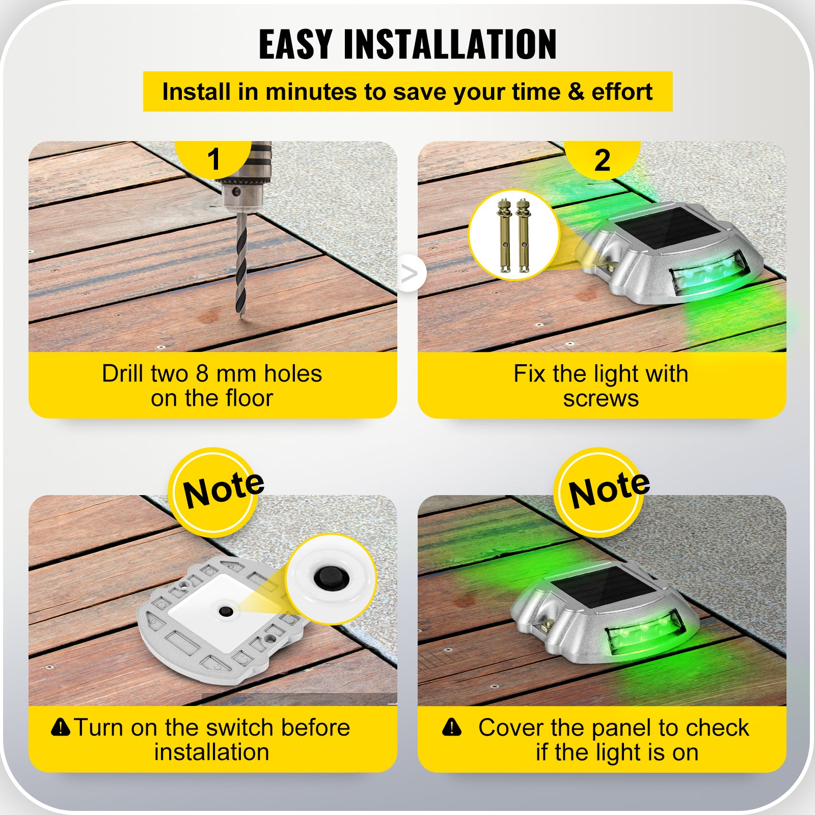 VEVOR 4-24 Pcs Solar Driveway Lights Multicolor LED Solar Dock Deck Lights, IP68