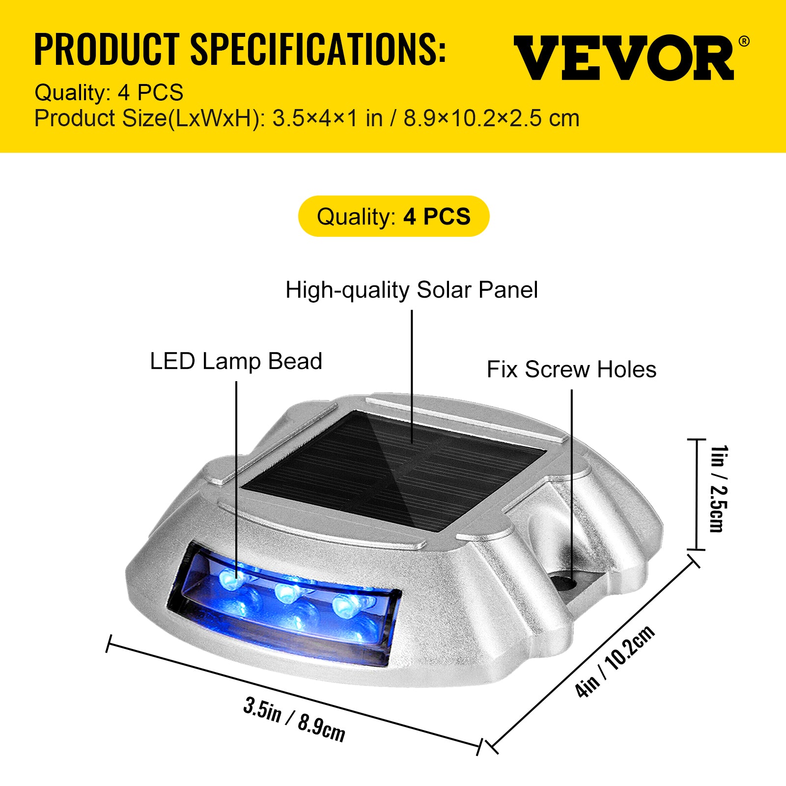 VEVOR 4-24 Pcs Solar Driveway Lights Multicolor LED Solar Dock Deck Lights, IP68