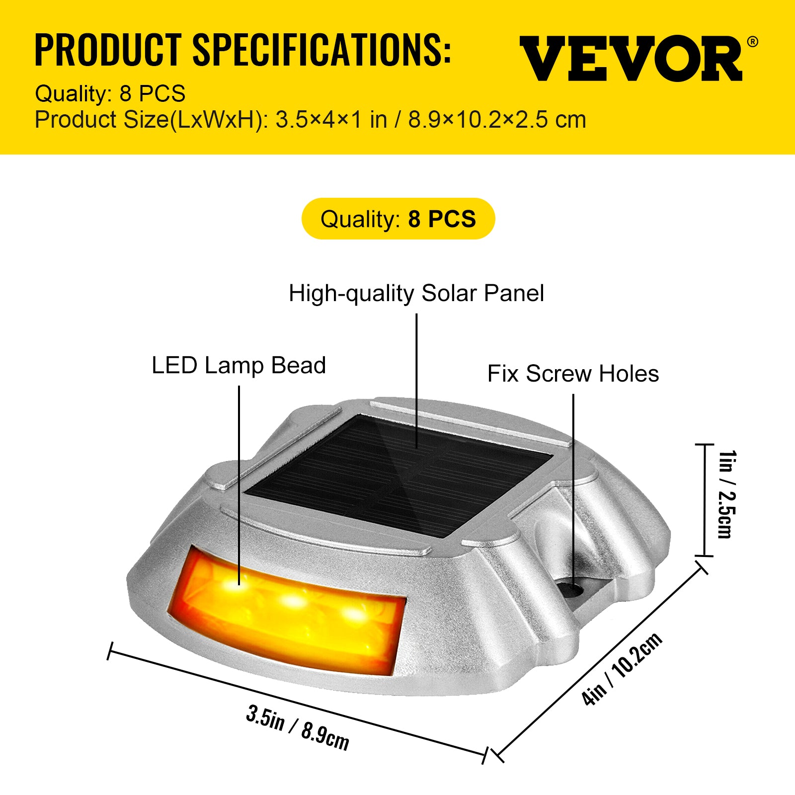 VEVOR 4-24 Pcs Solar Driveway Lights Multicolor LED Solar Dock Deck Lights, IP68