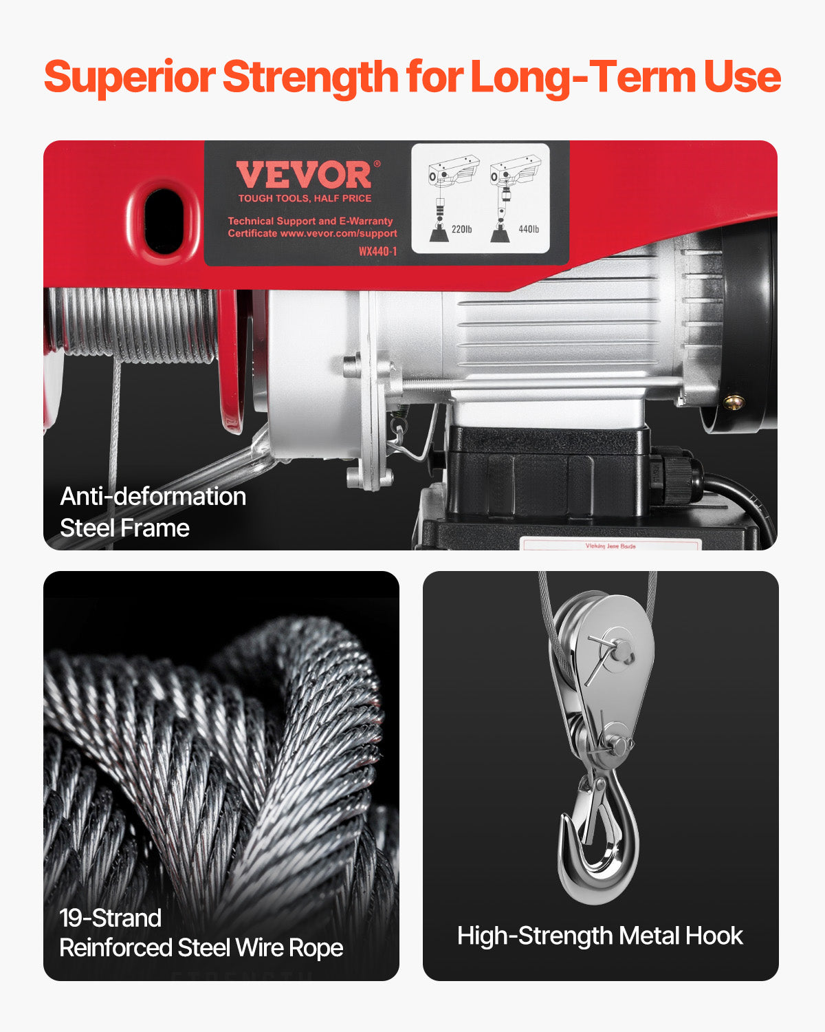 VEVOR Electric Hoist 440lbs Crane Winch with Wireless Remote Control 480W 110V