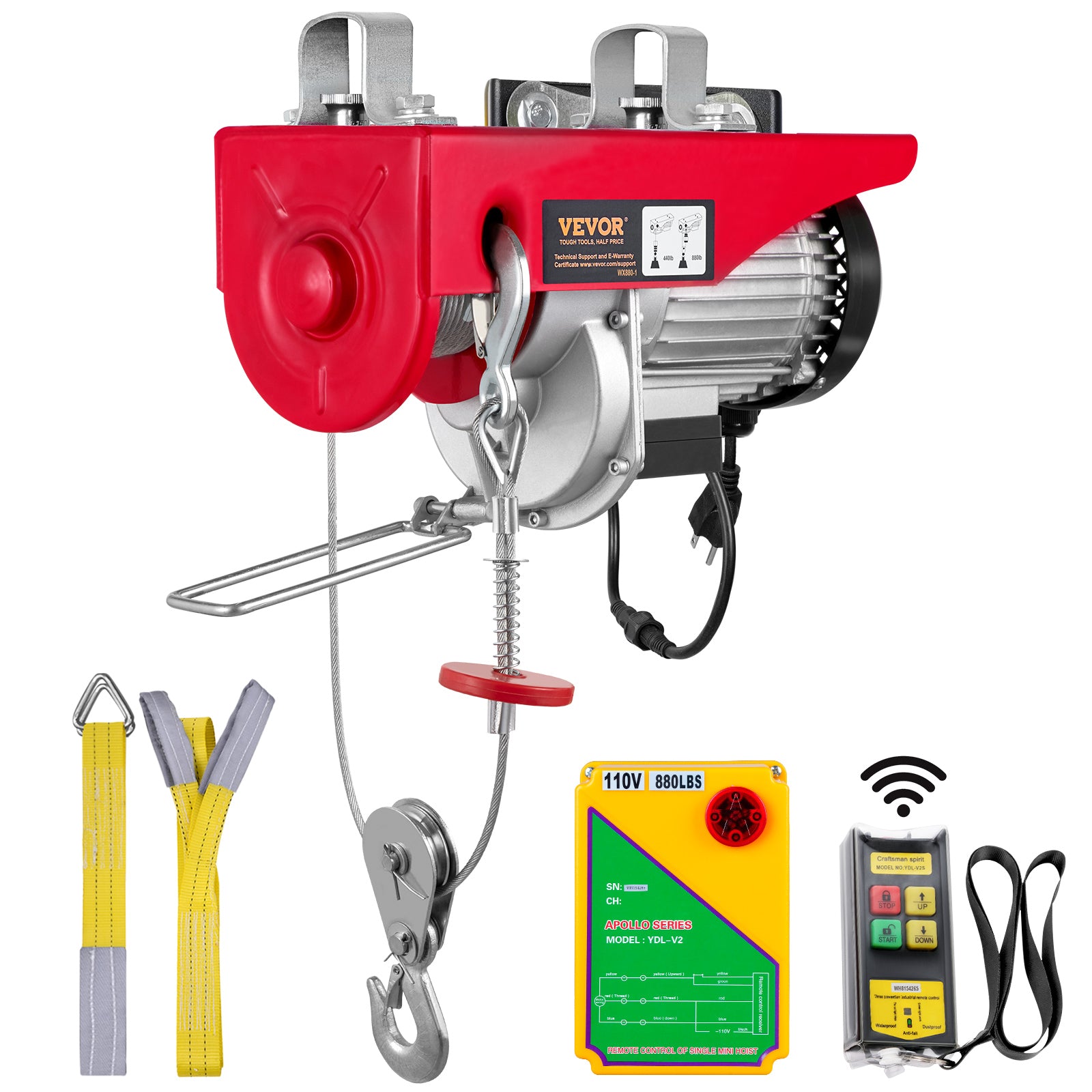 VEVOR Electric Hoist 440lbs Crane Winch with Wireless Remote Control 480W 110V