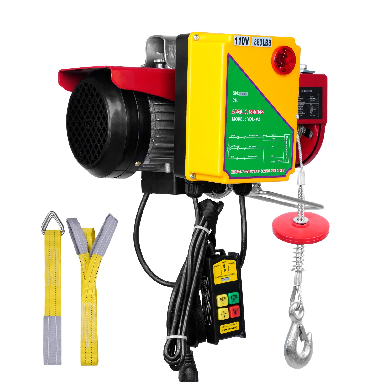 VEVOR Electric Hoist 440lbs Crane Winch with Wireless Remote Control 480W 110V